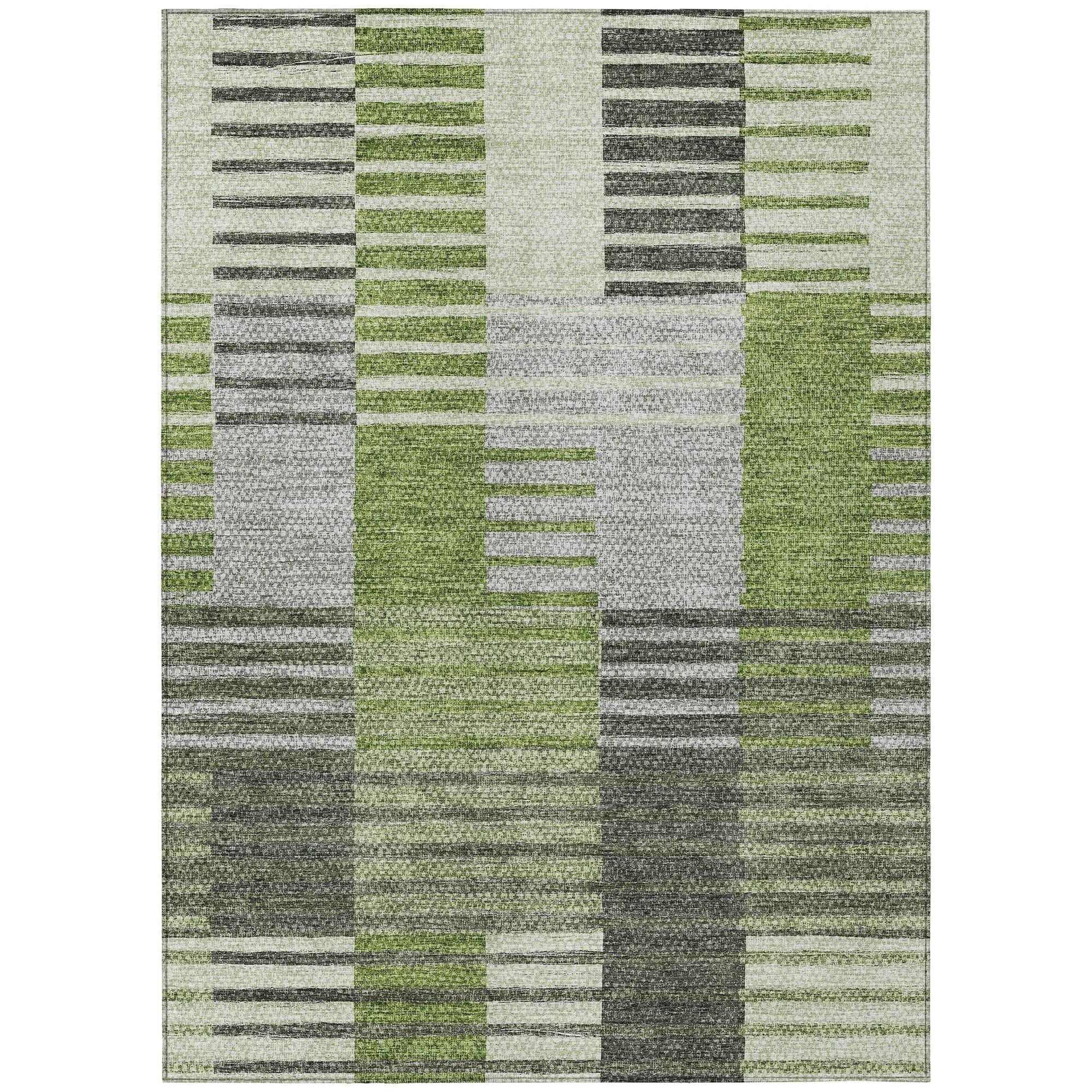 Machine Washable Green Rug - Indoor / Outdoor - Kids / Pet Friendly Striped Print Rug