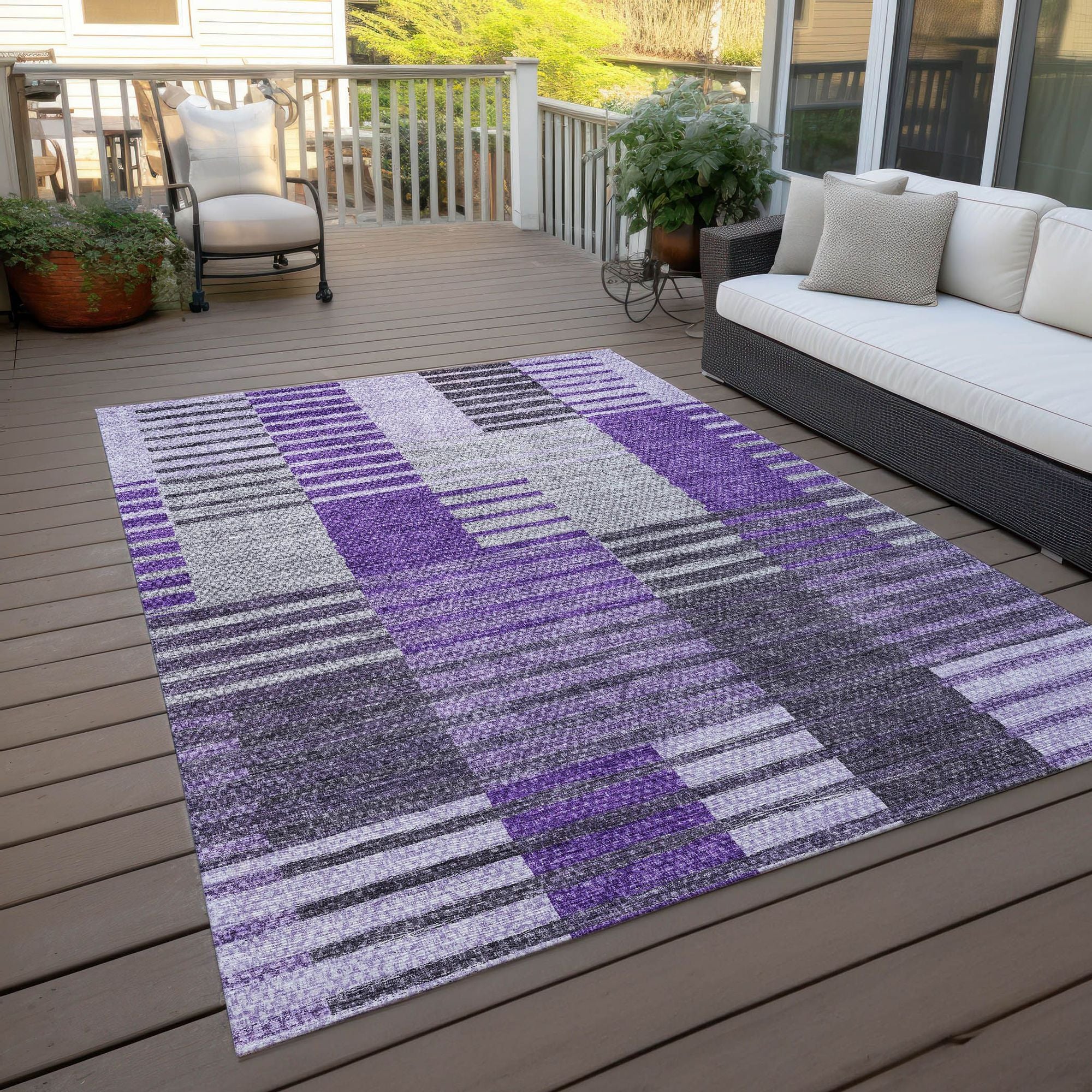 Machine Washable Purple Rug - Indoor / Outdoor - Kids / Pet Friendly Striped Print Rug