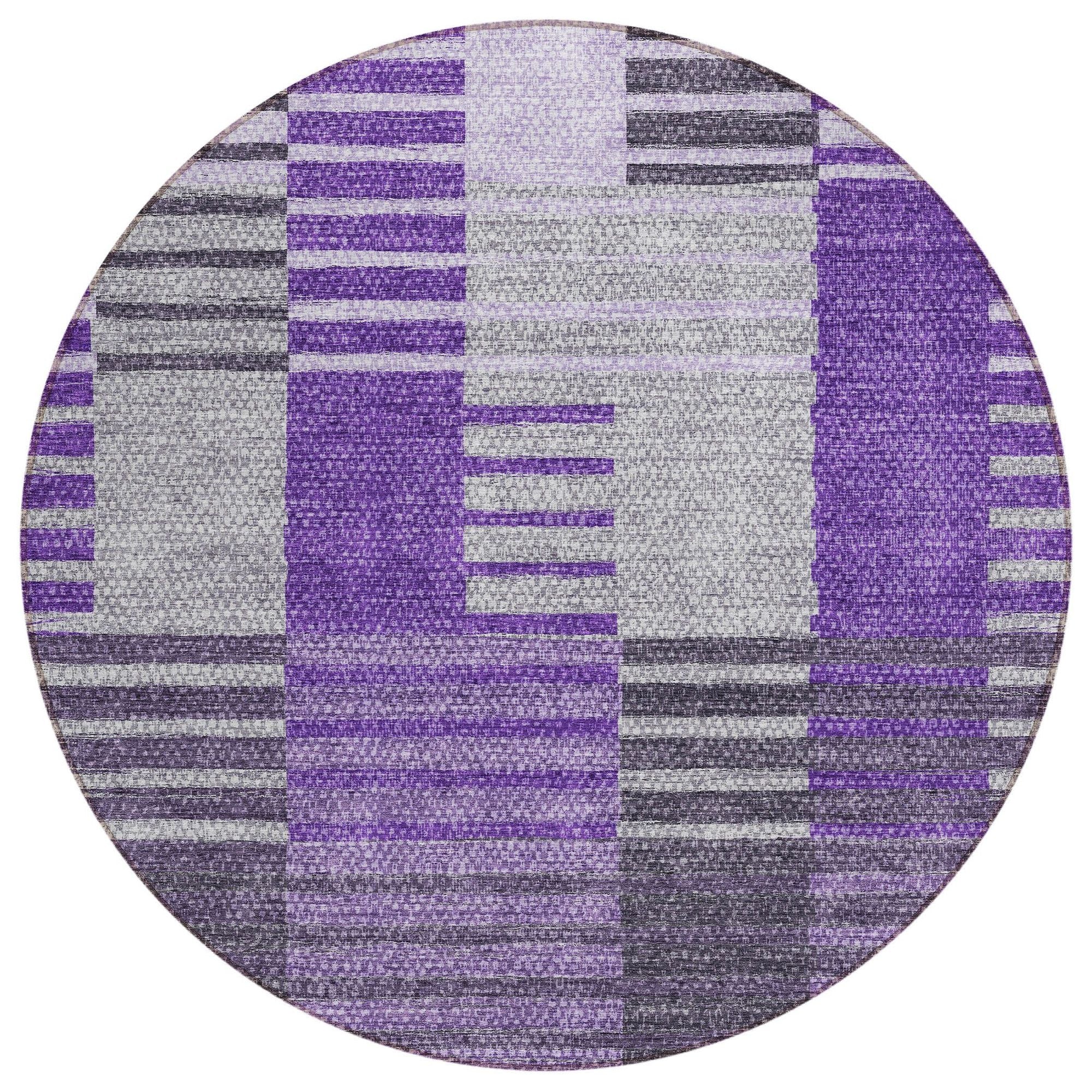 Machine Washable Purple Rug - Indoor / Outdoor - Kids / Pet Friendly Striped Print Rug