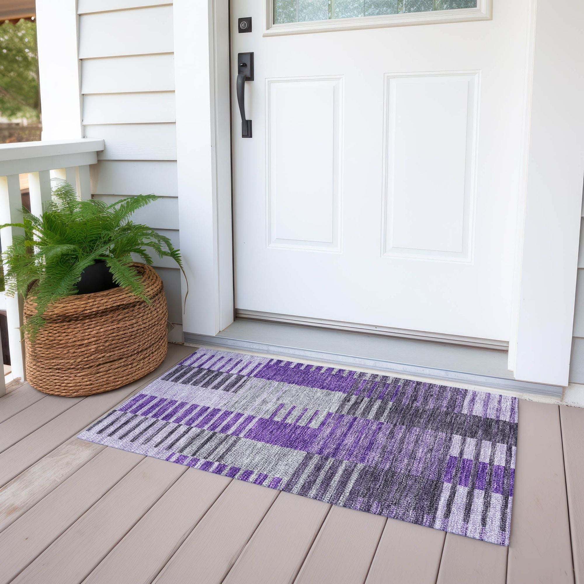 Machine Washable Purple Rug - Indoor / Outdoor - Kids / Pet Friendly Striped Print Rug