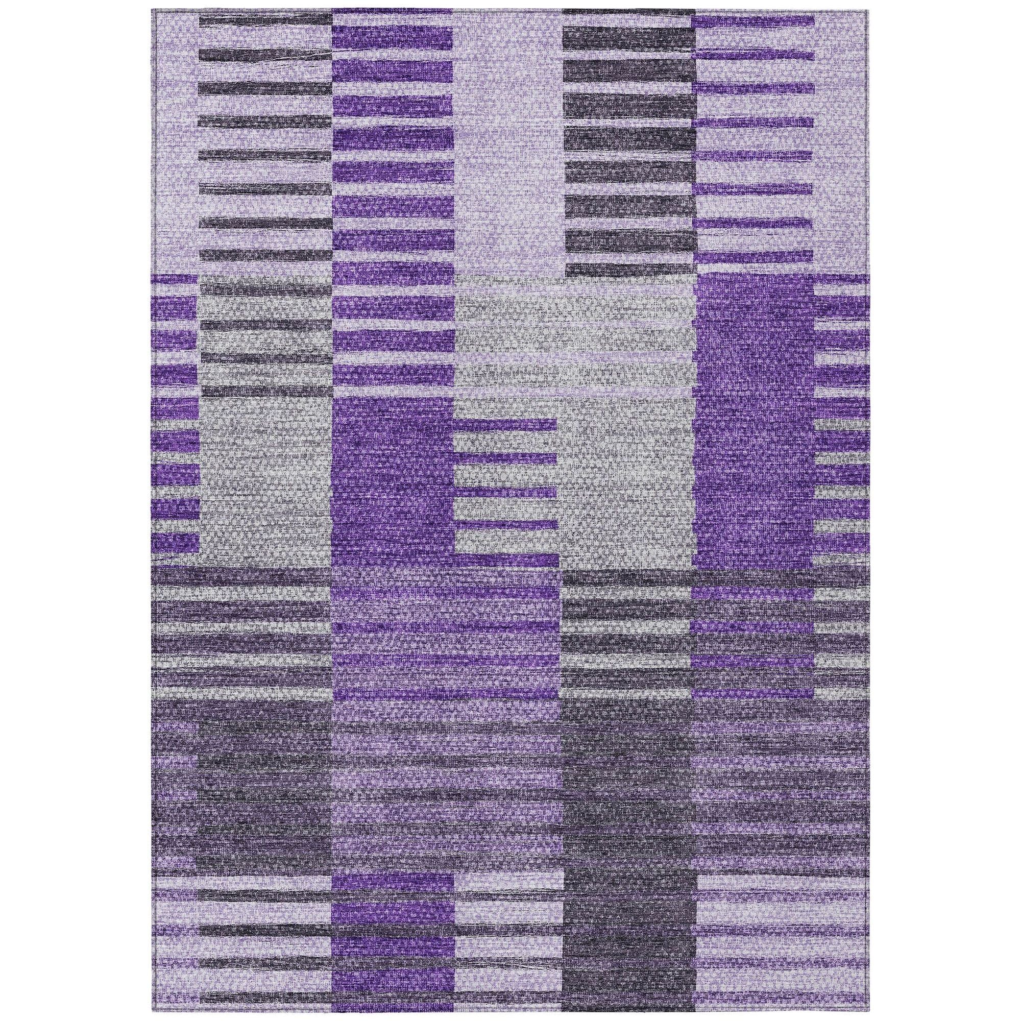 Machine Washable Purple Rug - Indoor / Outdoor - Kids / Pet Friendly Striped Print Rug
