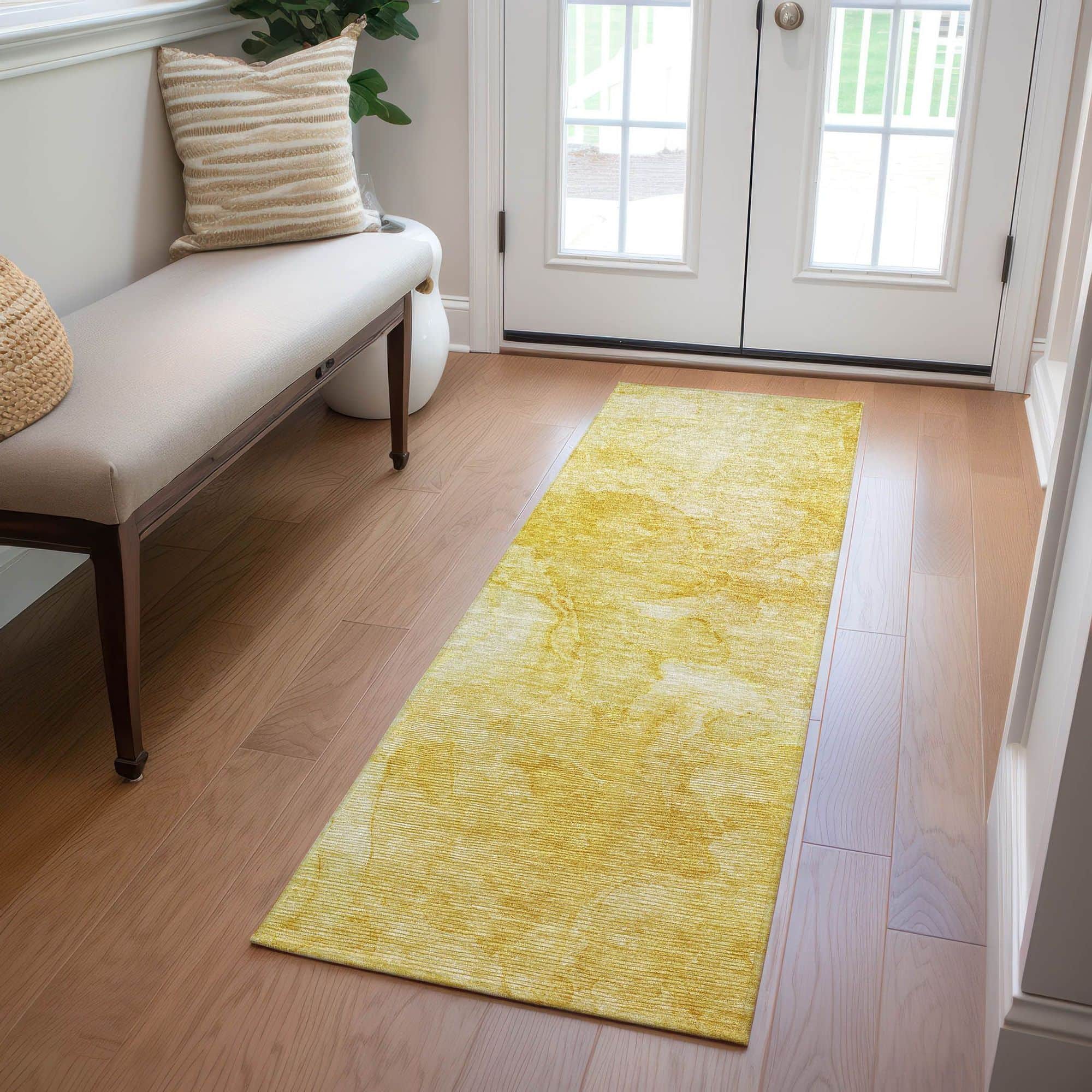 Machine Washable Gold Rug - Indoor / Outdoor - Kids / Pet Friendly Modern Print Rug