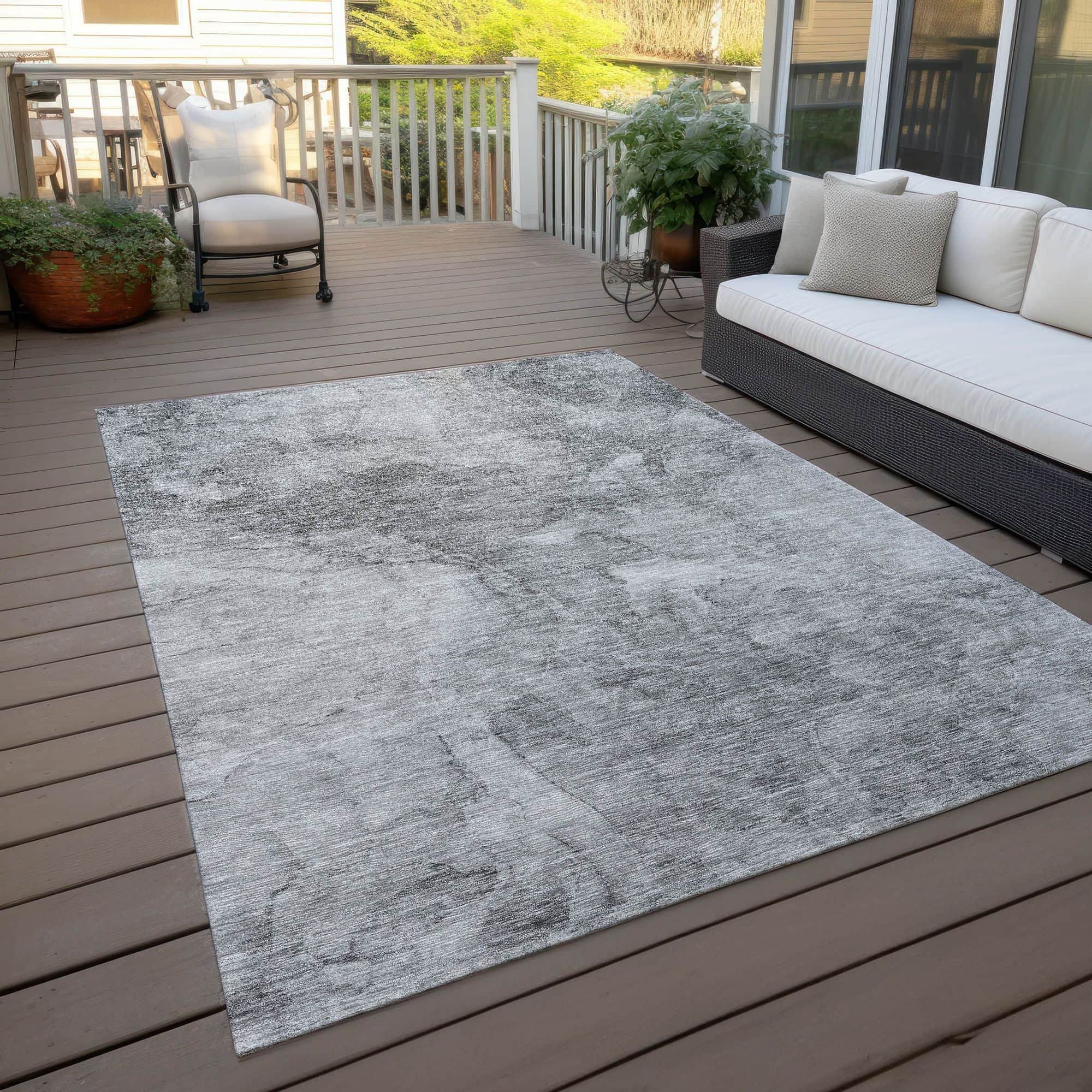 Machine Washable Gray Rug - Indoor / Outdoor - Kids / Pet Friendly Modern Print Rug