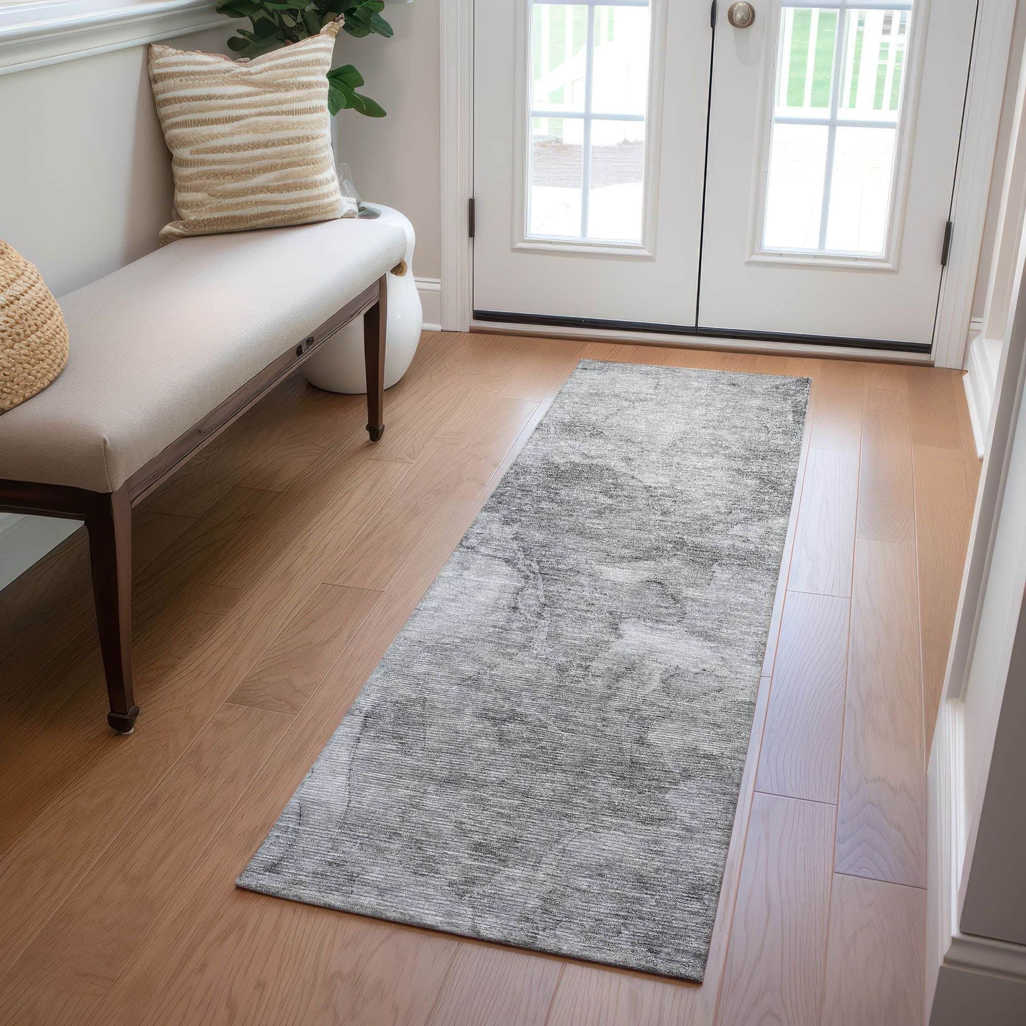 Machine Washable Gray Rug - Indoor / Outdoor - Kids / Pet Friendly Modern Print Rug