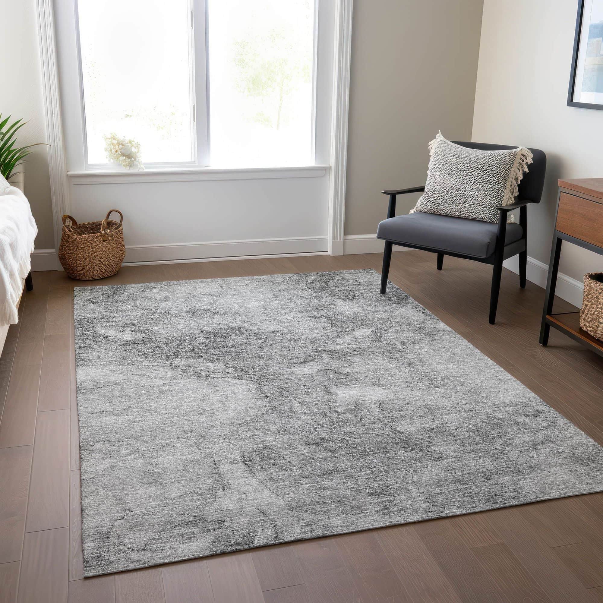 Machine Washable Gray Rug - Indoor / Outdoor - Kids / Pet Friendly Modern Print Rug