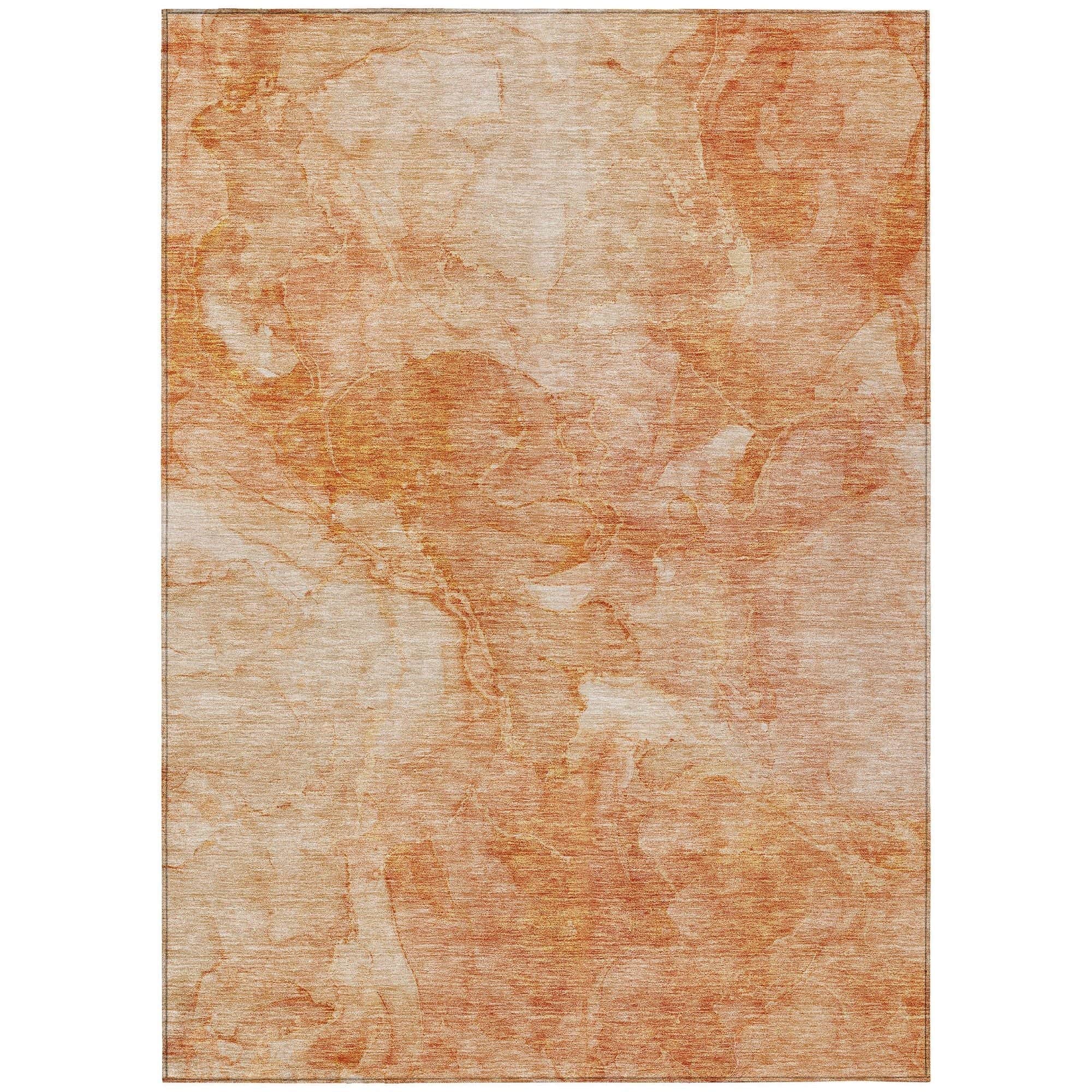 Machine Washable Salmon Orange Rug - Indoor / Outdoor - Kids / Pet Friendly Modern Print Rug