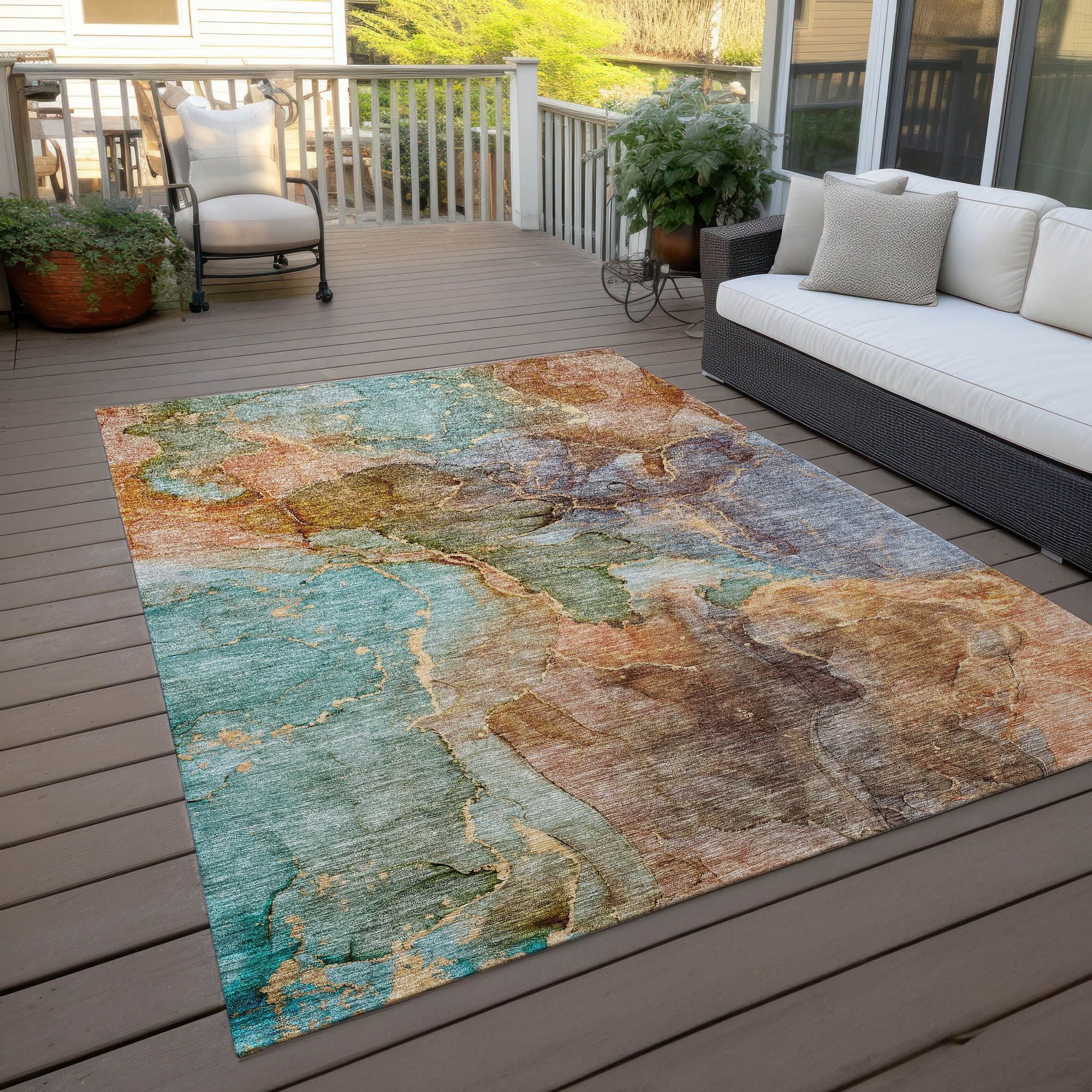 Machine Washable Coral Orange Rug - Indoor / Outdoor - Kids / Pet Friendly Modern Print Rug