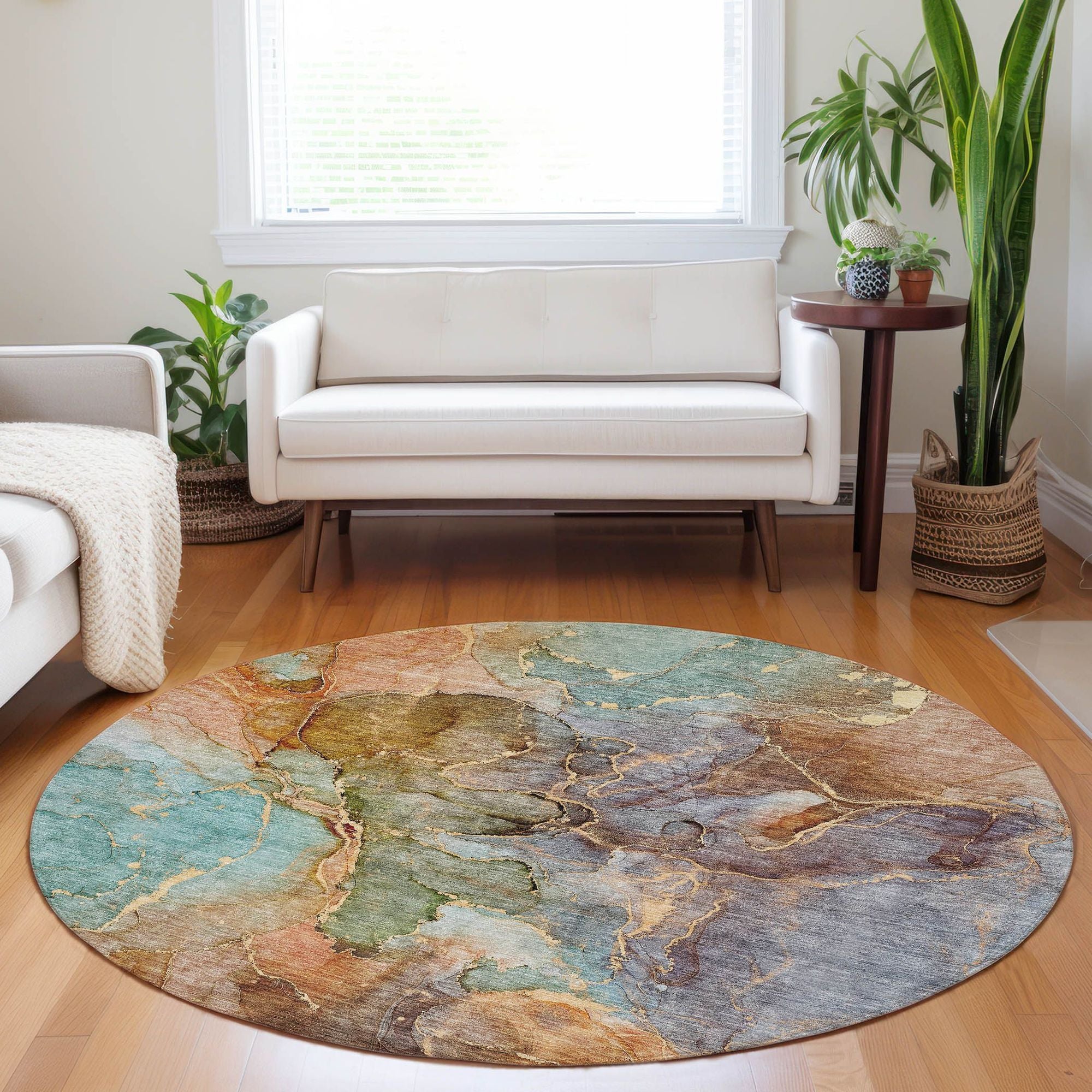 Machine Washable Coral Orange Rug - Indoor / Outdoor - Kids / Pet Friendly Modern Print Rug