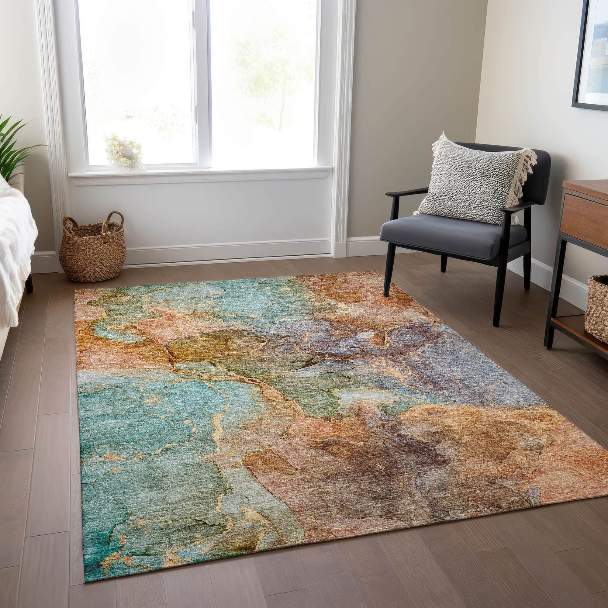 Machine Washable Coral Orange Rug - Indoor / Outdoor - Kids / Pet Friendly Modern Print Rug