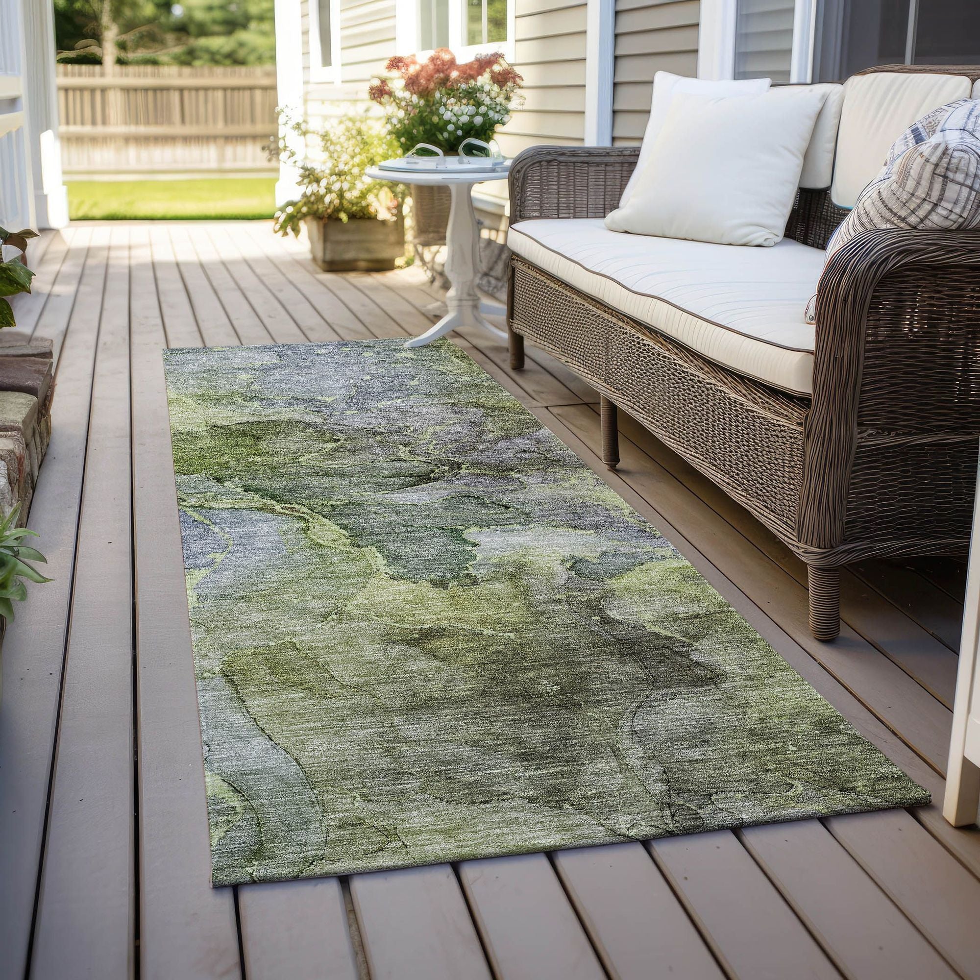 Machine Washable Olive Green Rug - Indoor / Outdoor - Kids / Pet Friendly Modern Print Rug