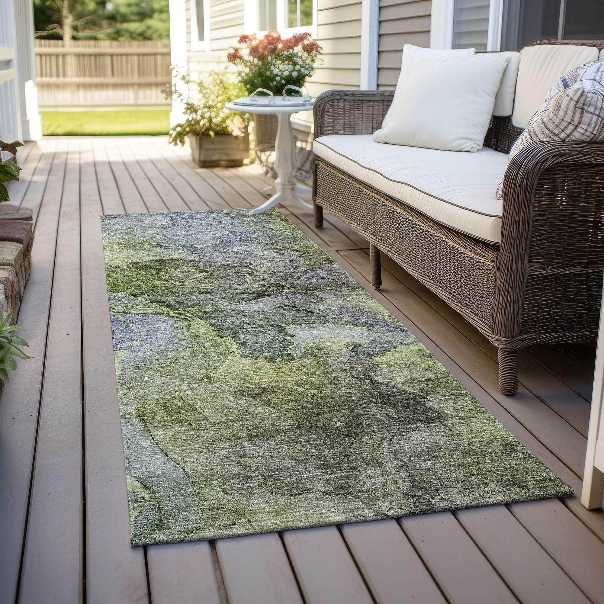 Machine Washable Olive Green Rug - Indoor / Outdoor - Kids / Pet Friendly Modern Print Rug