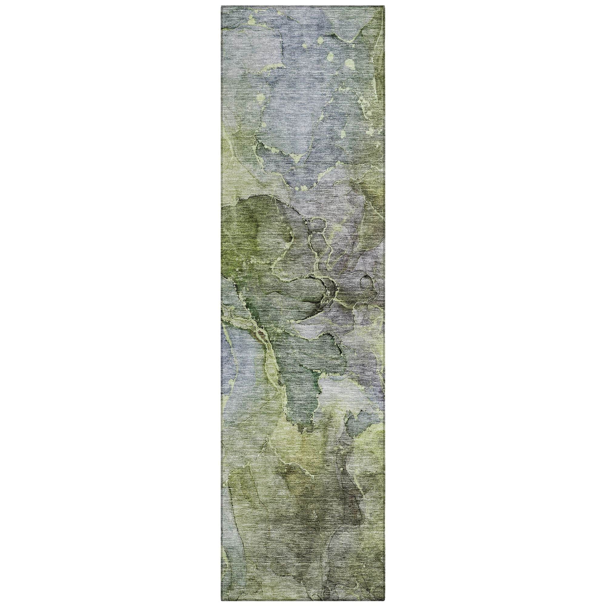 Machine Washable Olive Green Rug - Indoor / Outdoor - Kids / Pet Friendly Modern Print Rug