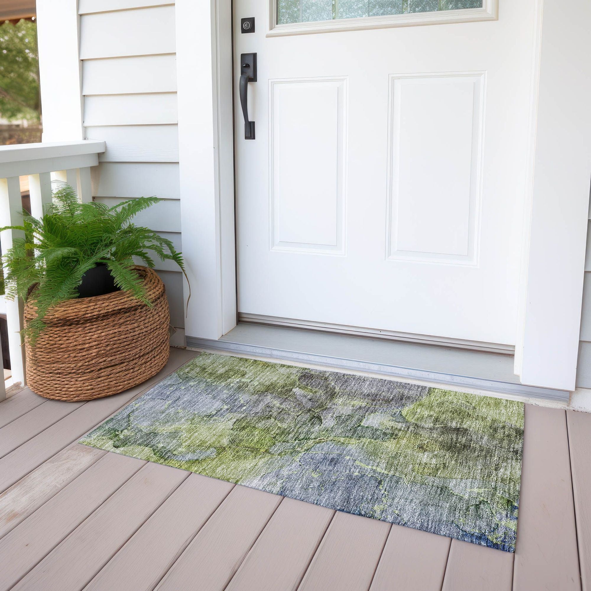 Machine Washable Olive Green Rug - Indoor / Outdoor - Kids / Pet Friendly Modern Print Rug