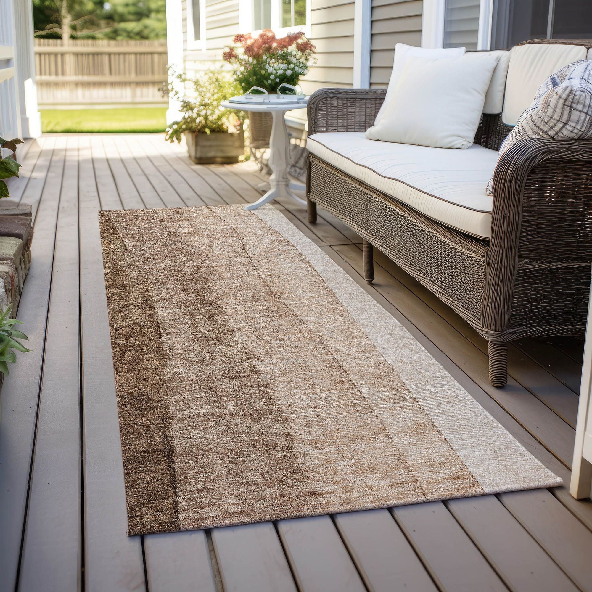 Machine Washable Brown Rug - Indoor / Outdoor - Kids / Pet Friendly Ombre Print Rug