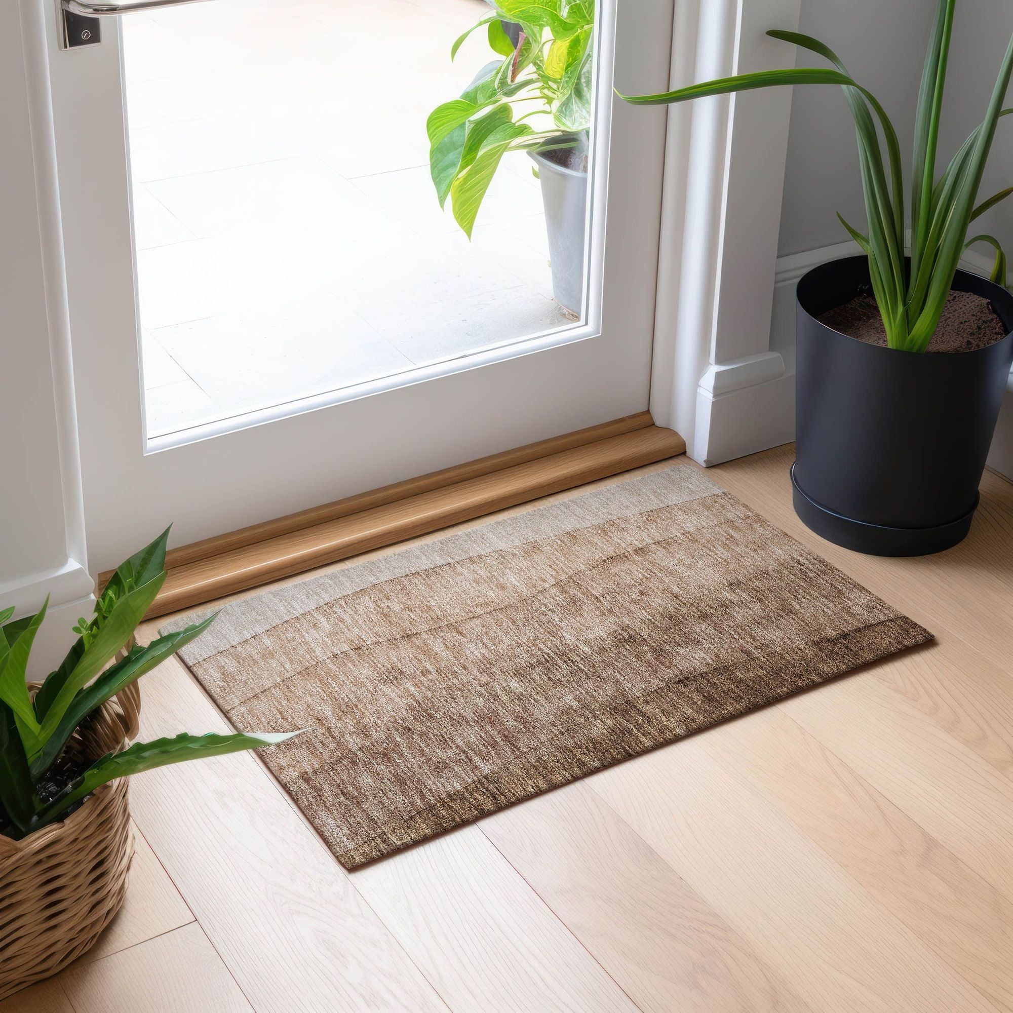 Machine Washable Brown Rug - Indoor / Outdoor - Kids / Pet Friendly Ombre Print Rug