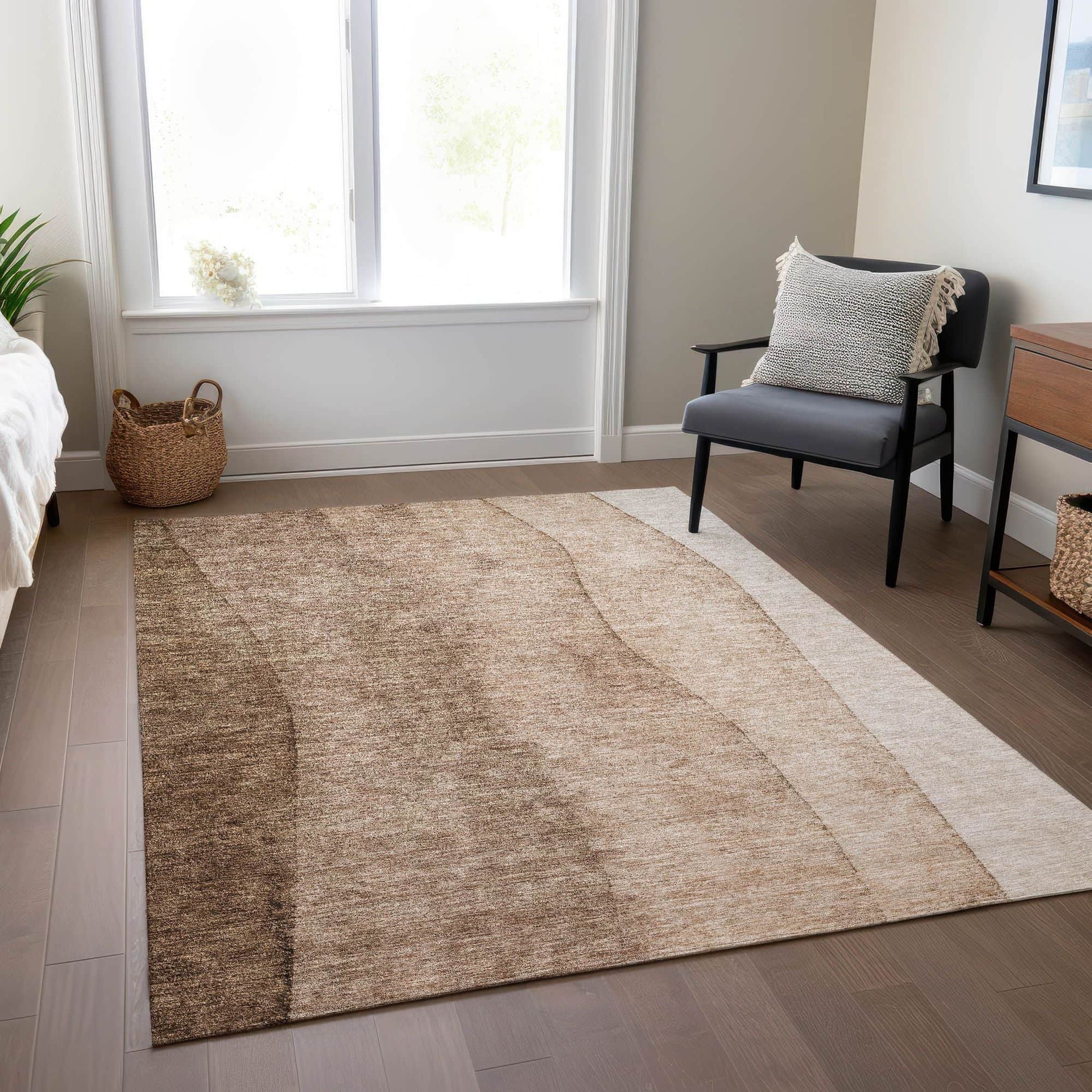 Machine Washable Brown Rug - Indoor / Outdoor - Kids / Pet Friendly Ombre Print Rug