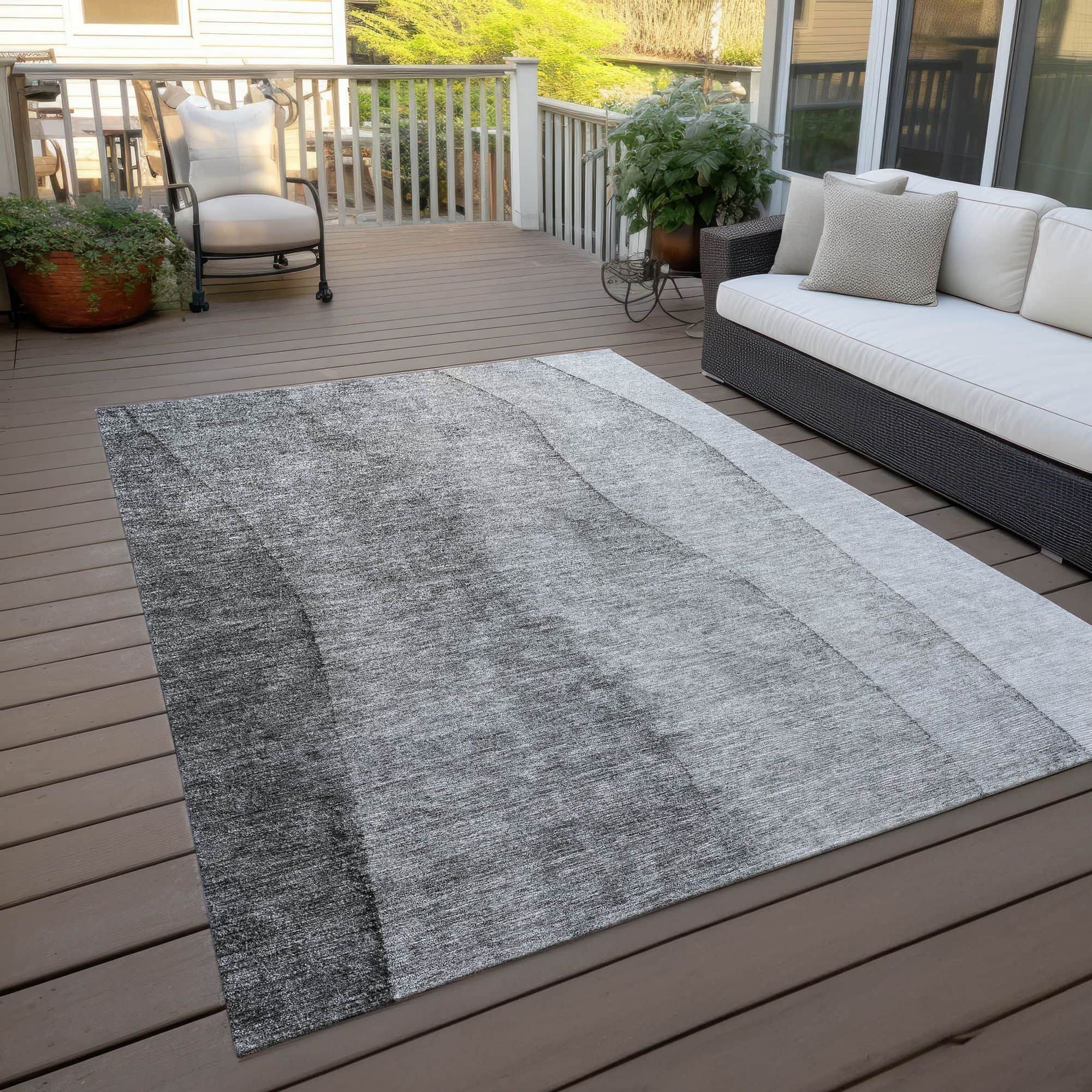 Machine Washable Gray Rug - Indoor / Outdoor - Kids / Pet Friendly Ombre Print Rug