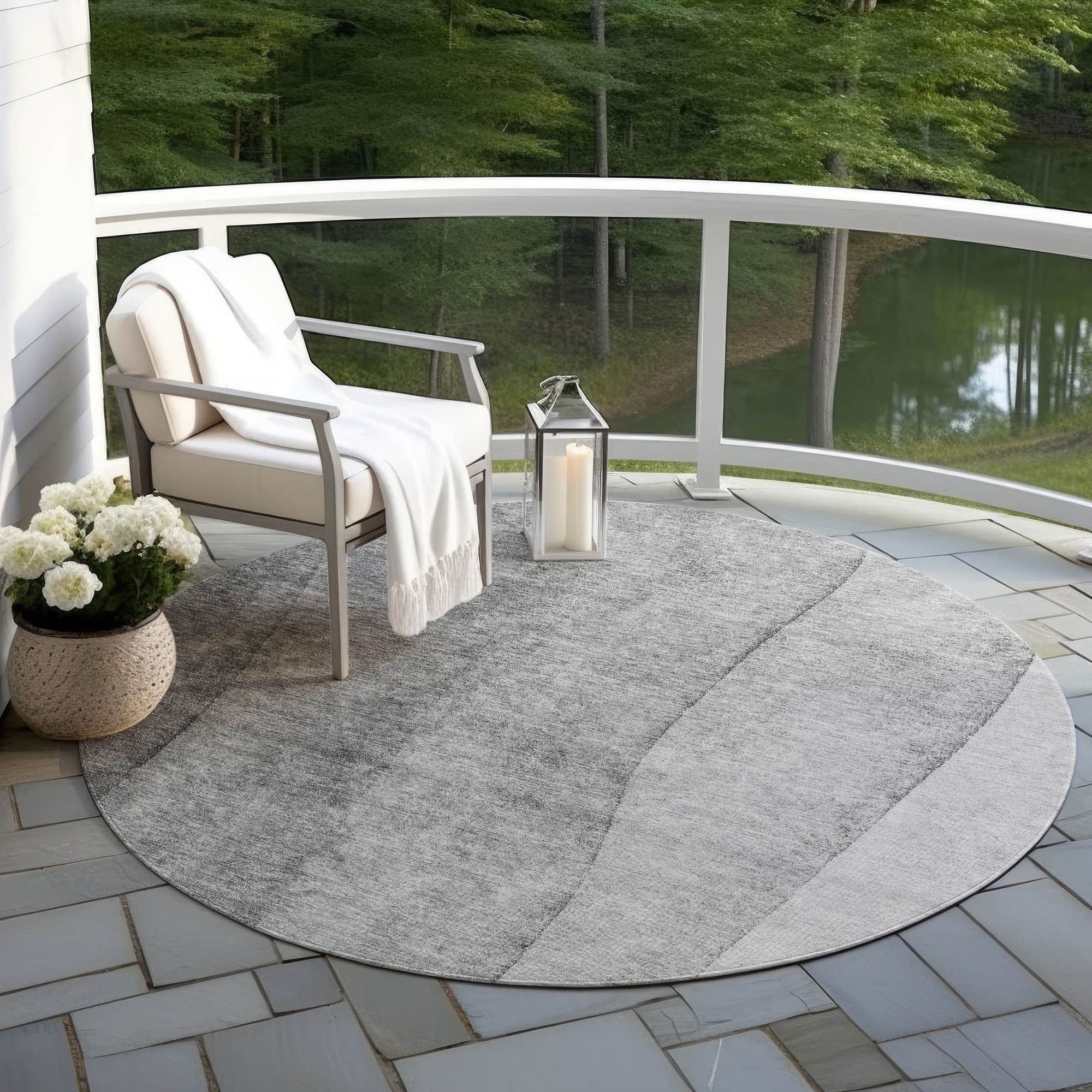 Machine Washable Gray Rug - Indoor / Outdoor - Kids / Pet Friendly Ombre Print Rug