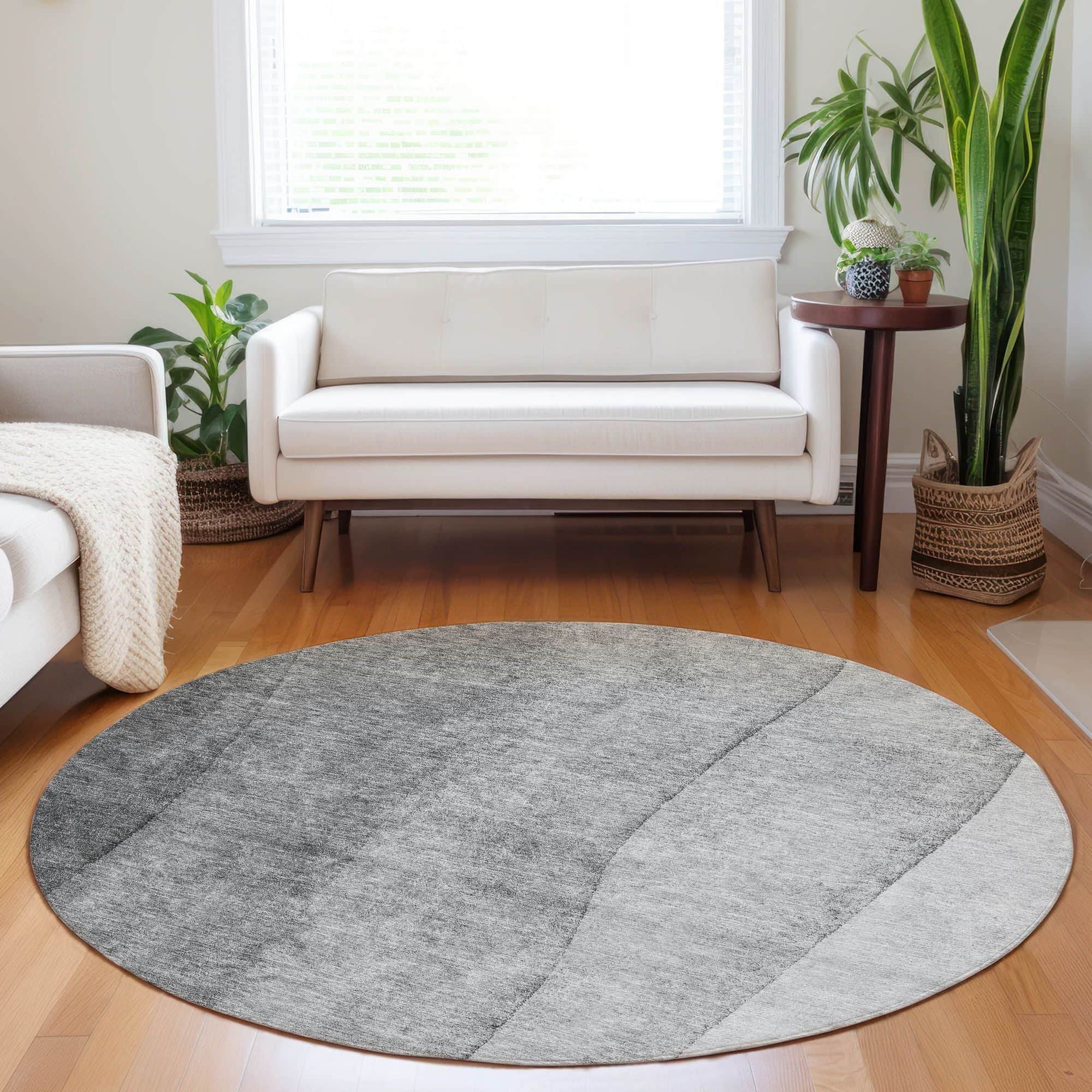 Machine Washable Gray Rug - Indoor / Outdoor - Kids / Pet Friendly Ombre Print Rug