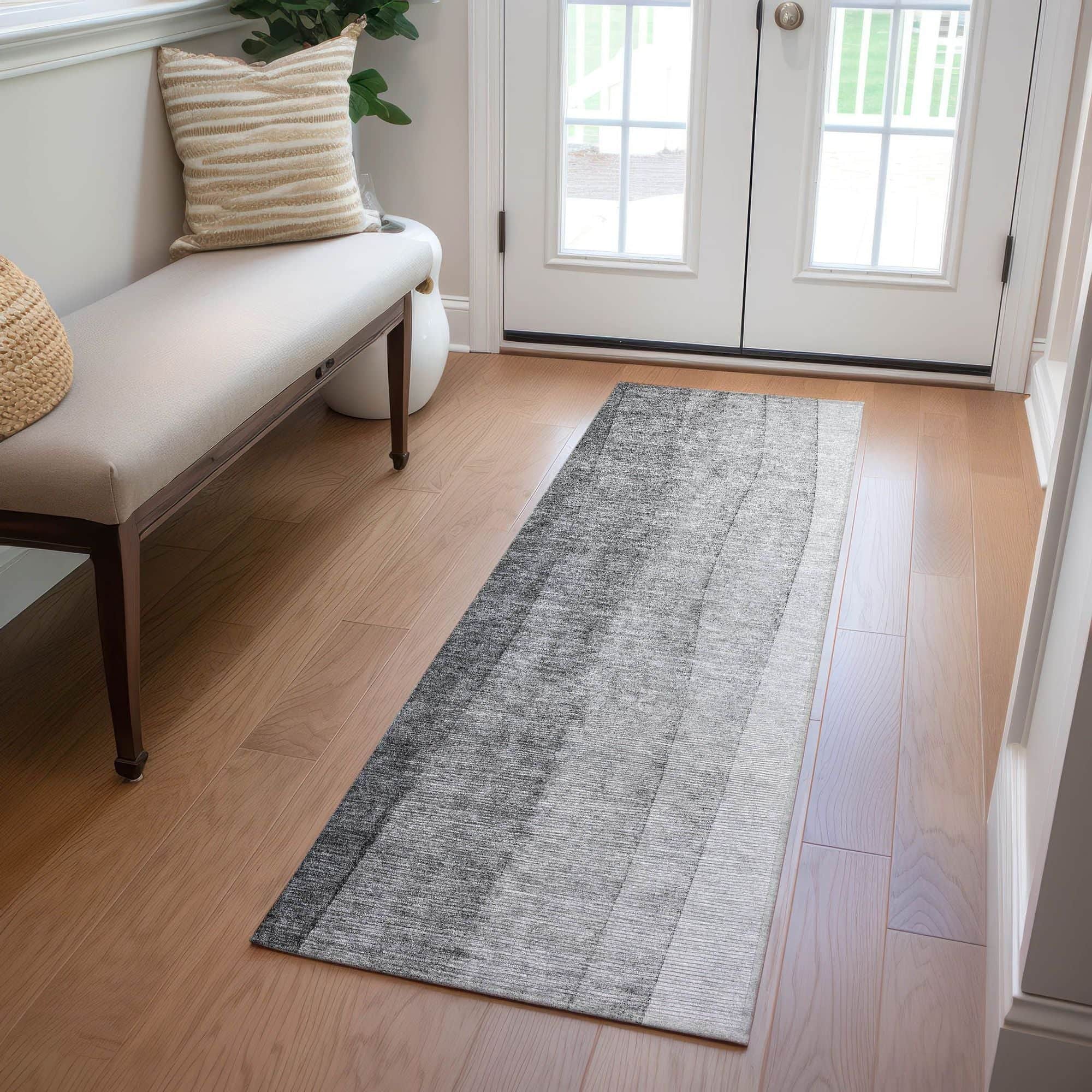 Machine Washable Gray Rug - Indoor / Outdoor - Kids / Pet Friendly Ombre Print Rug