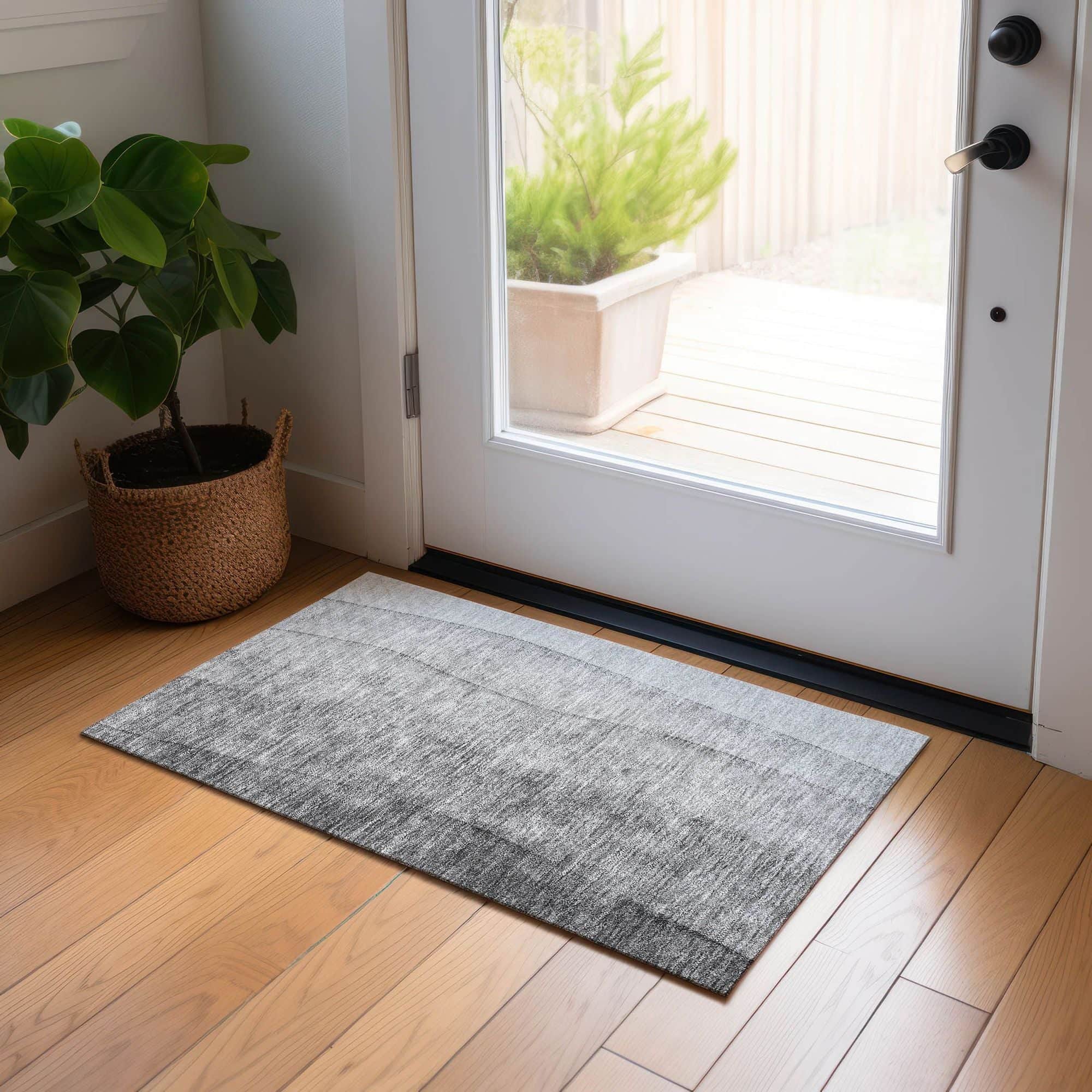 Machine Washable Gray Rug - Indoor / Outdoor - Kids / Pet Friendly Ombre Print Rug