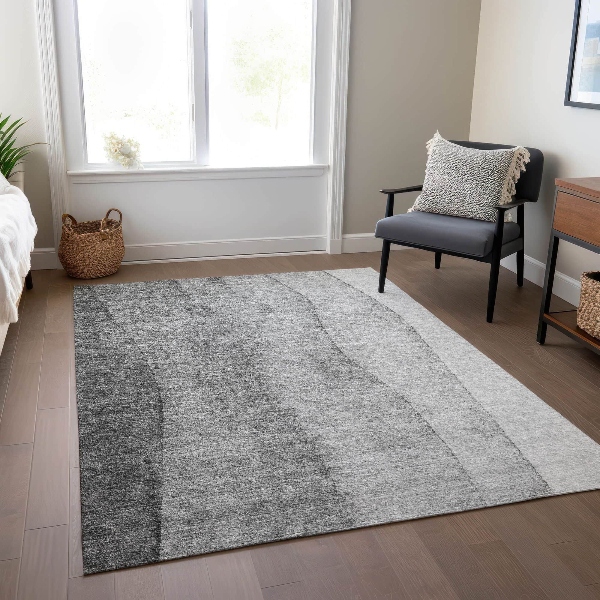 Machine Washable Gray Rug - Indoor / Outdoor - Kids / Pet Friendly Ombre Print Rug