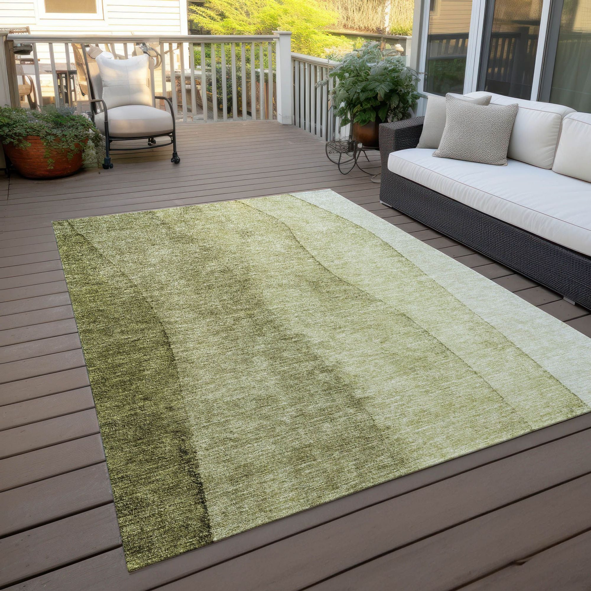 Machine Washable Olive Green Rug - Indoor / Outdoor - Kids / Pet Friendly Ombre Print Rug