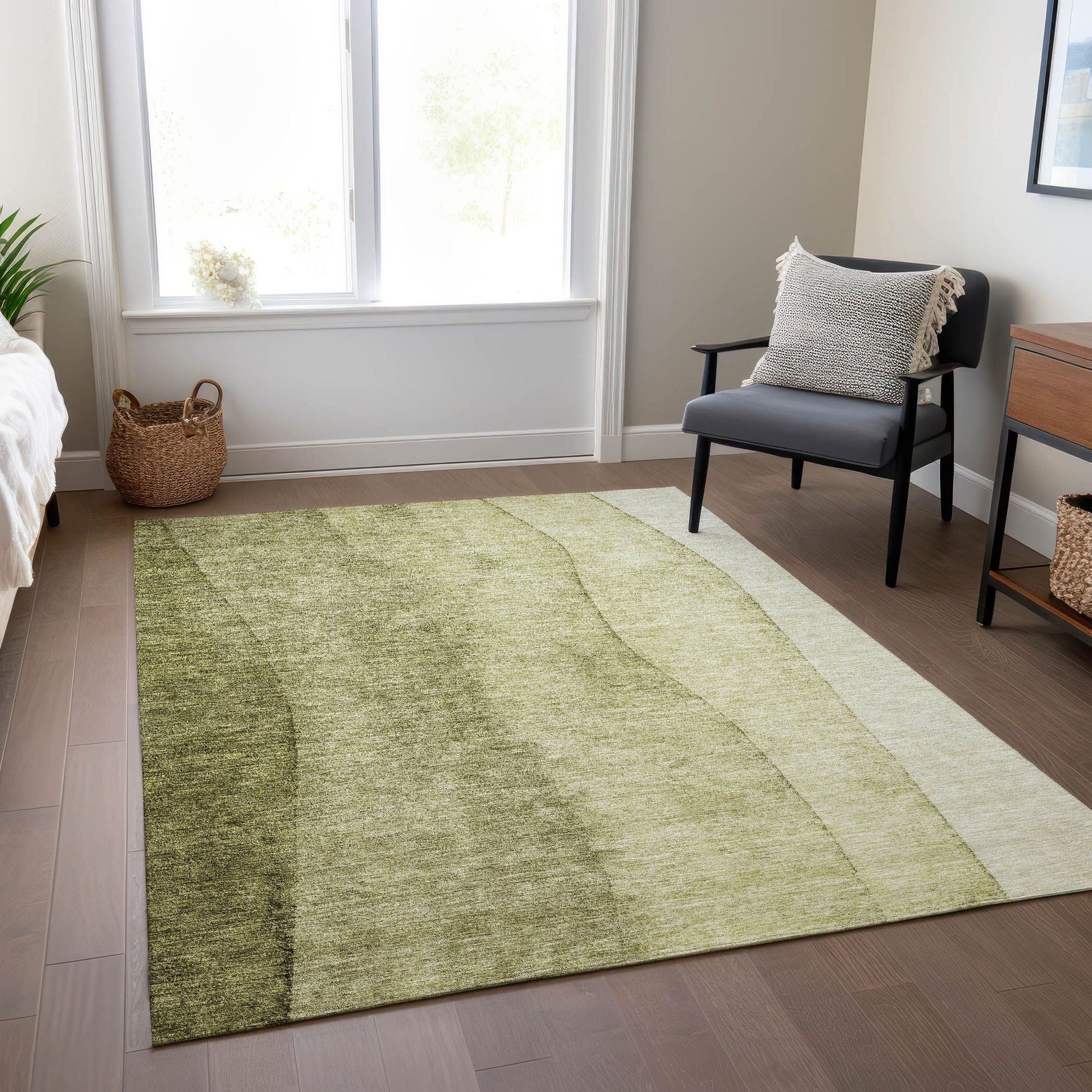Machine Washable Olive Green Rug - Indoor / Outdoor - Kids / Pet Friendly Ombre Print Rug