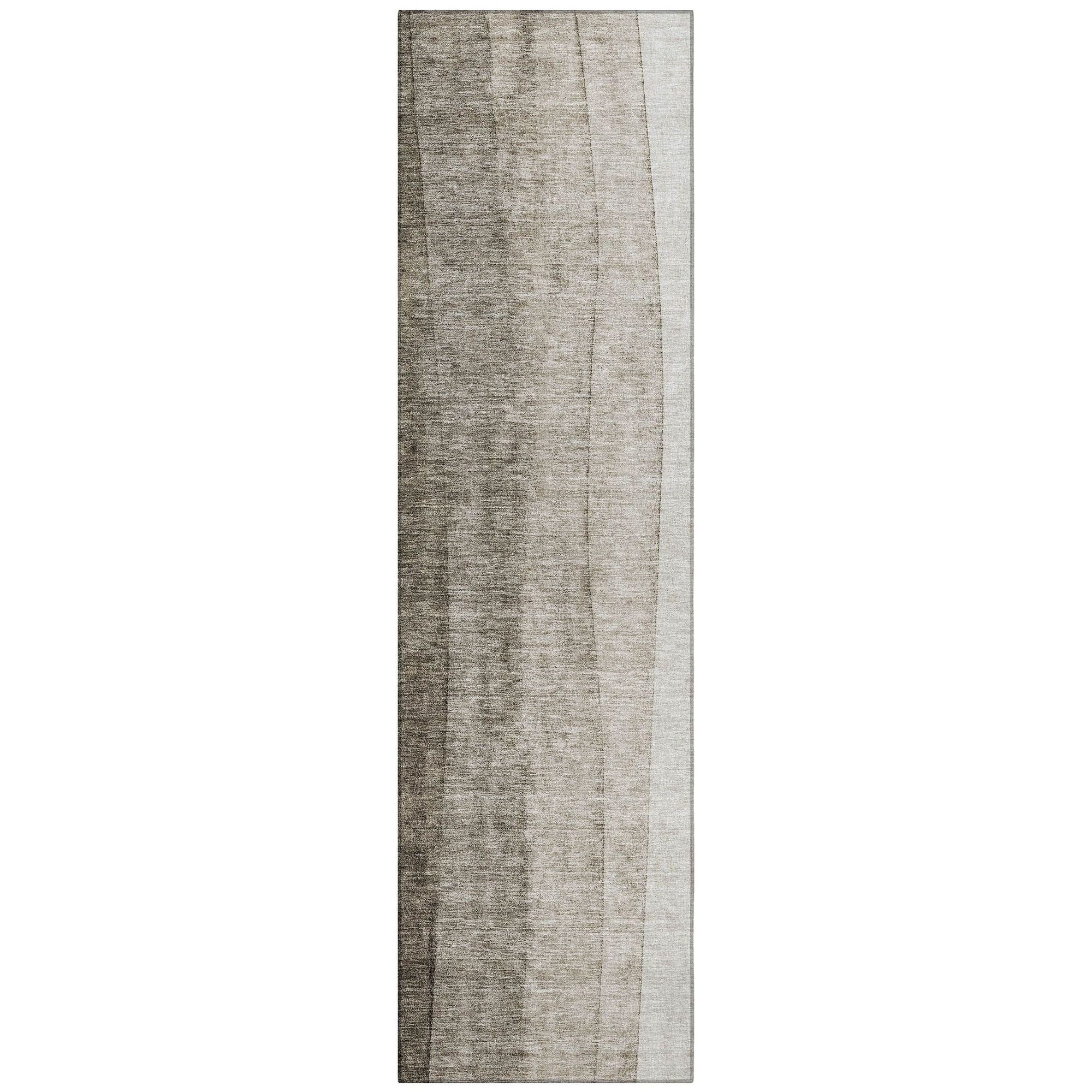 Machine Washable Taupe Brown Rug - Indoor / Outdoor - Kids / Pet Friendly Ombre Print Rug