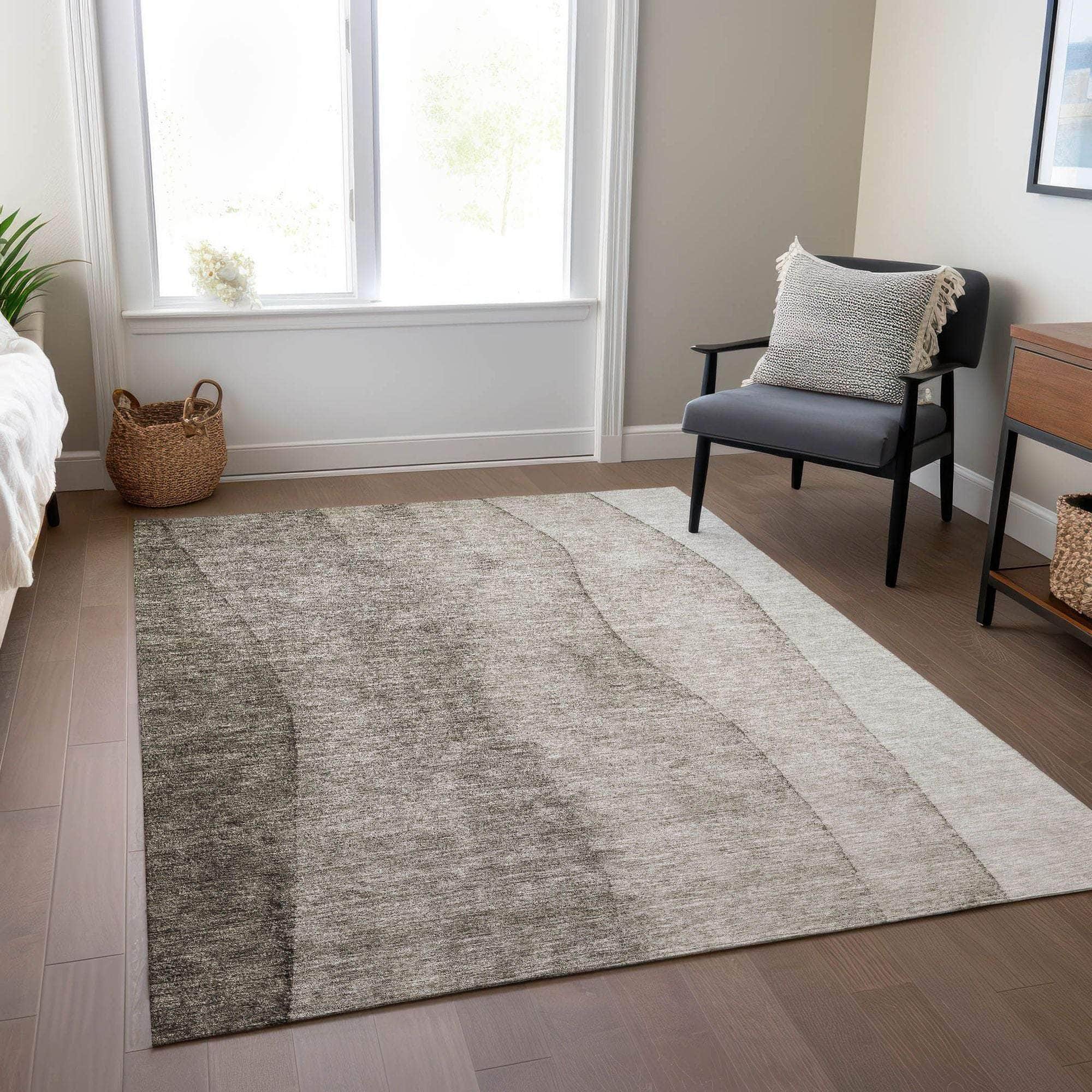 Machine Washable Taupe Brown Rug - Indoor / Outdoor - Kids / Pet Friendly Ombre Print Rug
