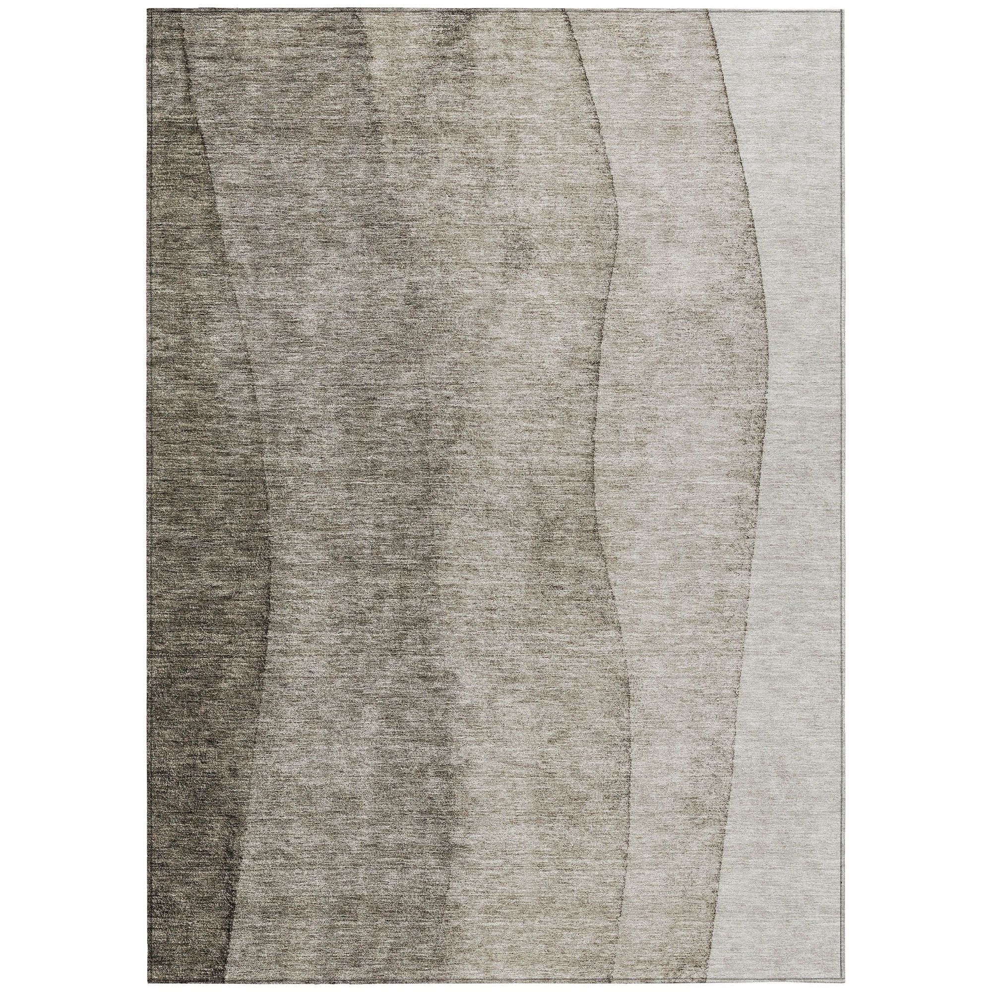 Machine Washable Taupe Brown Rug - Indoor / Outdoor - Kids / Pet Friendly Ombre Print Rug