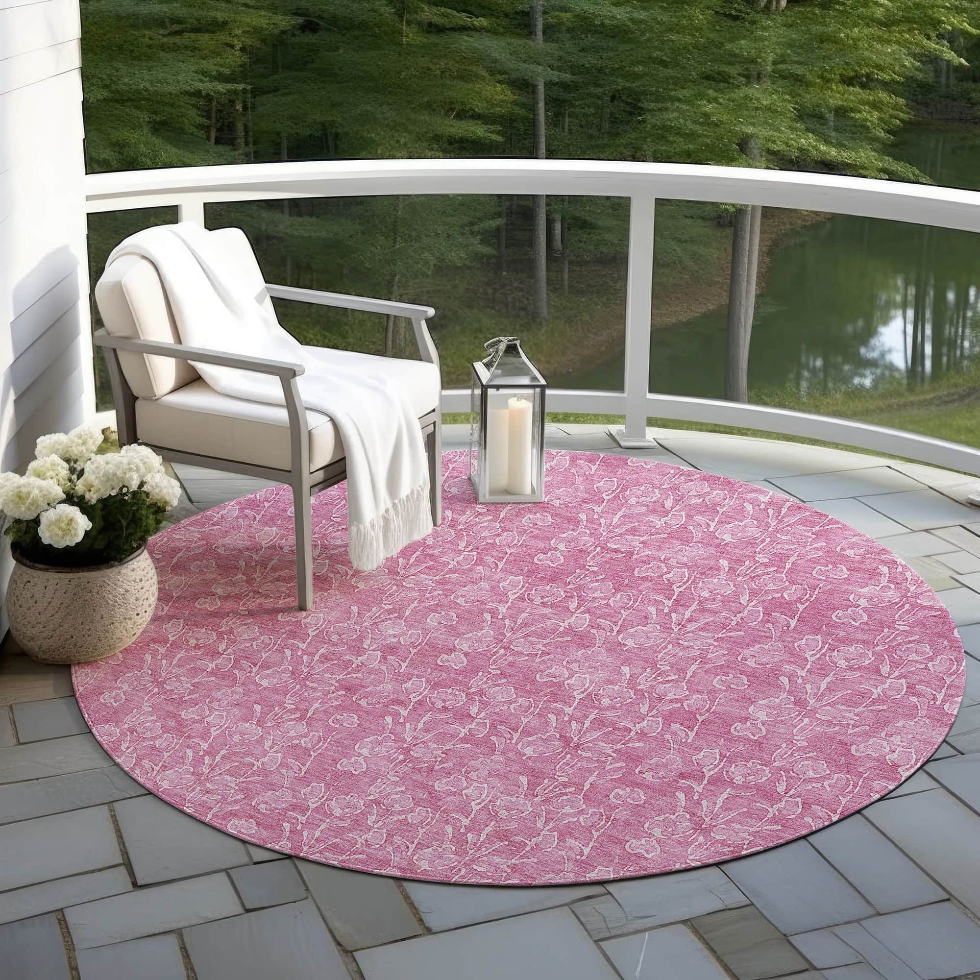 Machine Washable Blush Pink Rug - Indoor / Outdoor - Kids / Pet Friendly Floral Print Rug