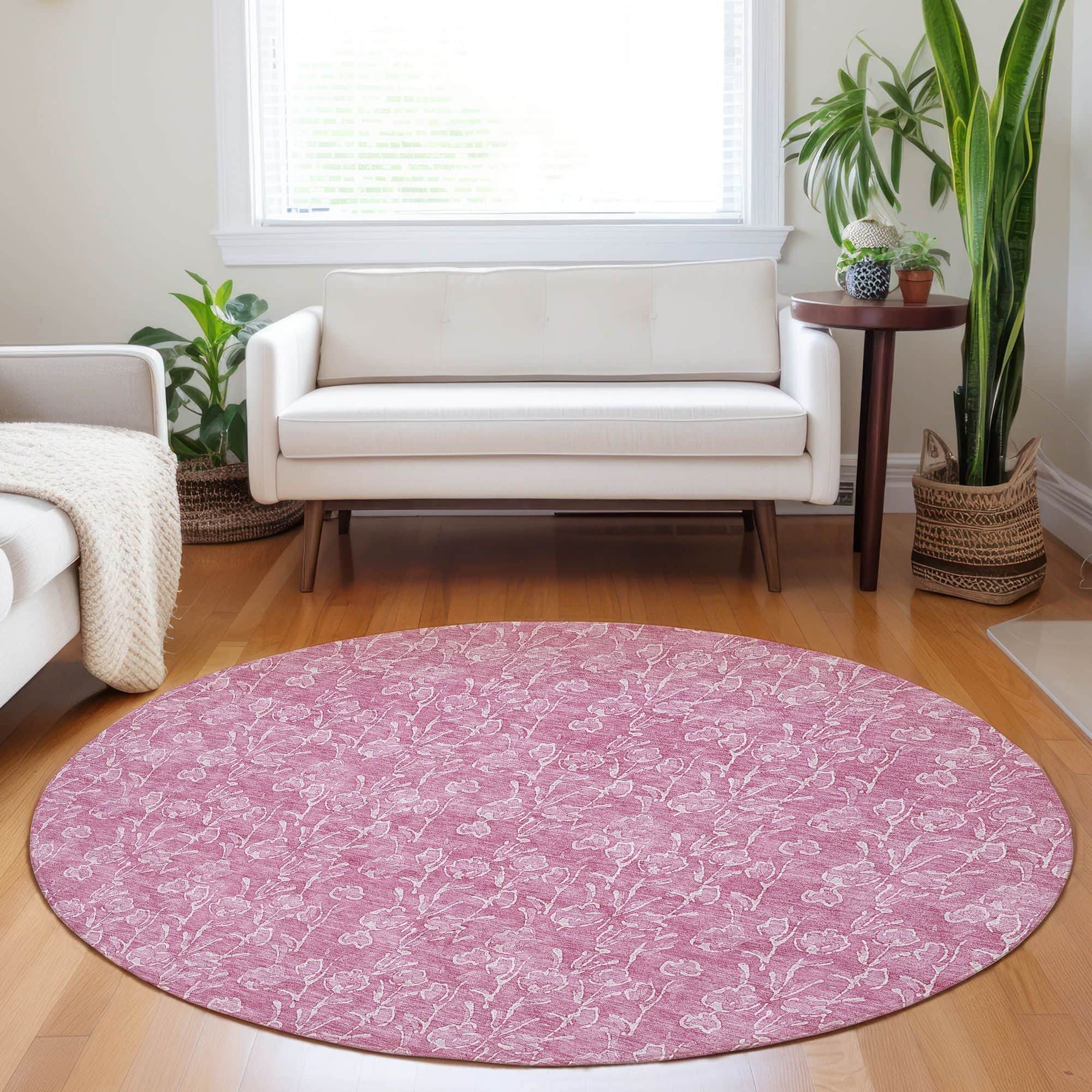 Machine Washable Blush Pink Rug - Indoor / Outdoor - Kids / Pet Friendly Floral Print Rug
