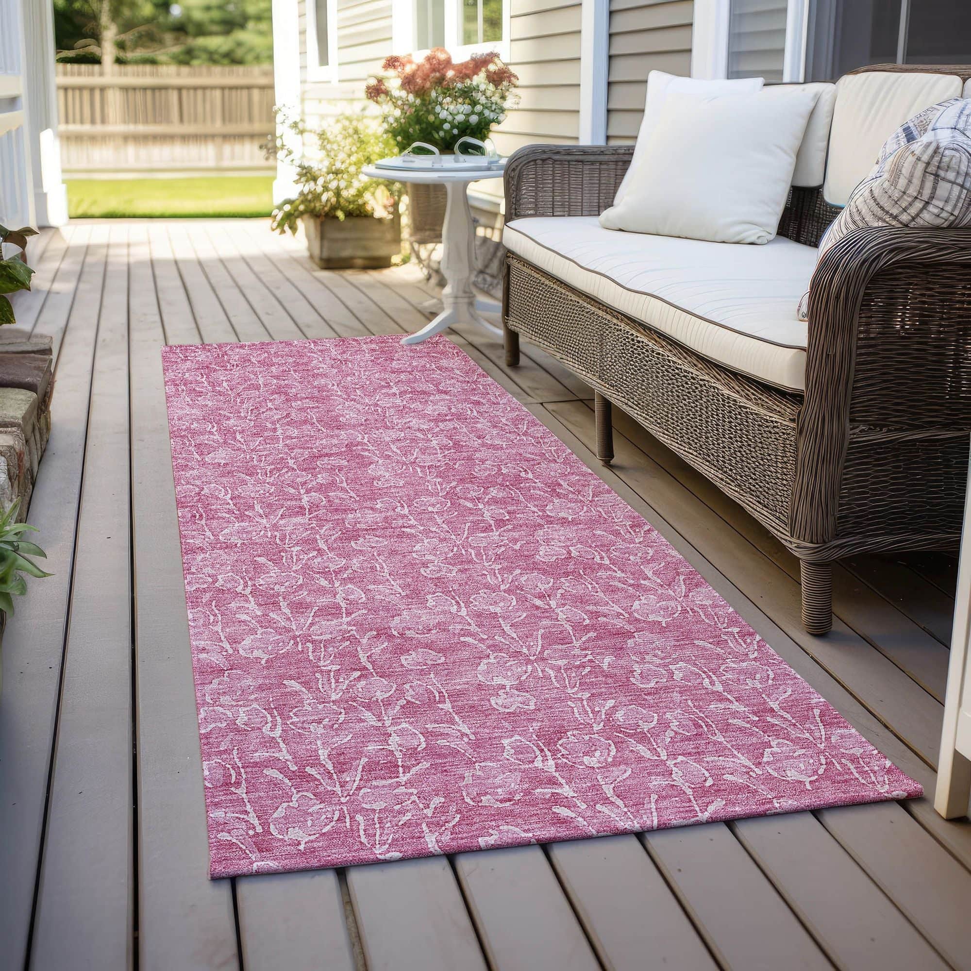 Machine Washable Blush Pink Rug - Indoor / Outdoor - Kids / Pet Friendly Floral Print Rug