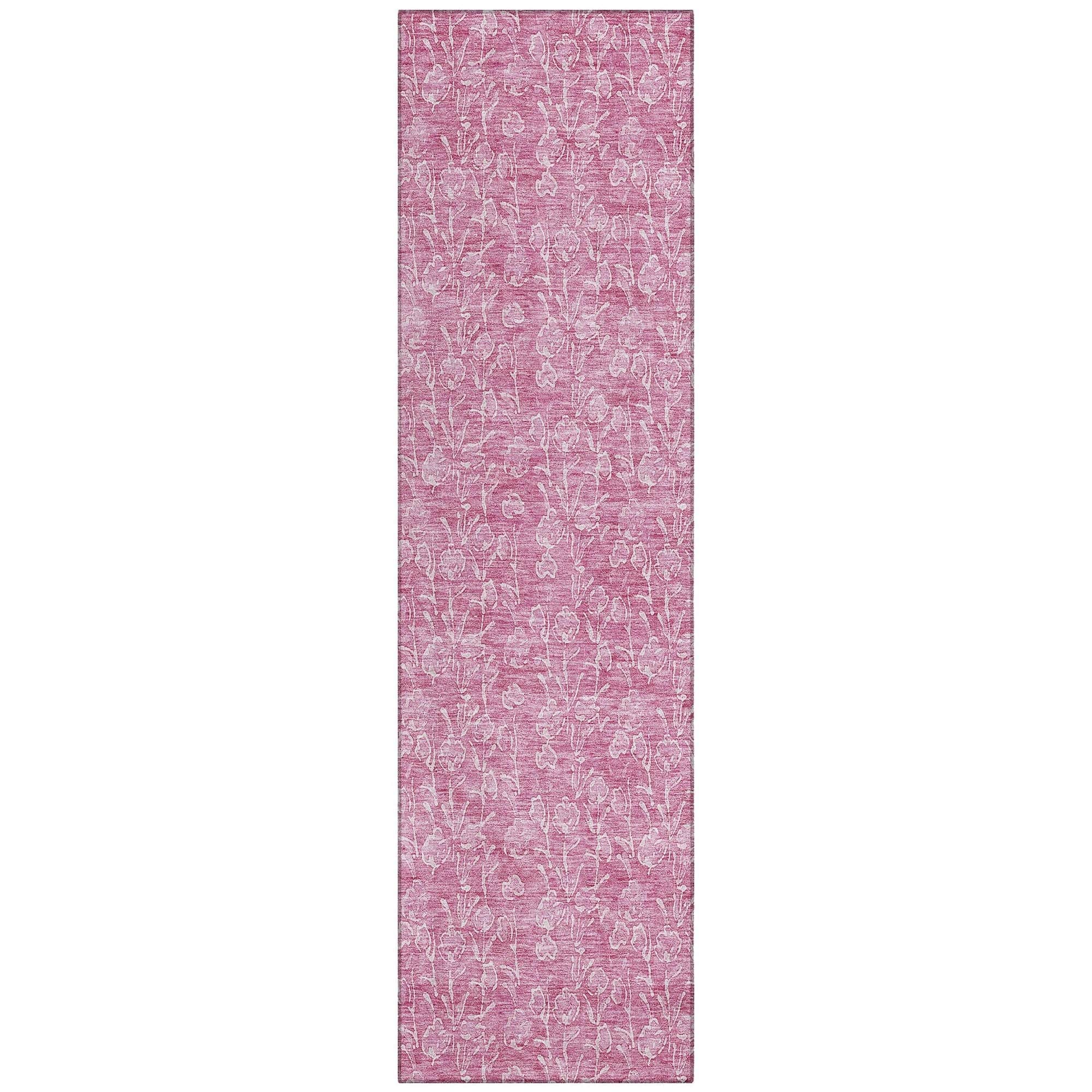 Machine Washable Blush Pink Rug - Indoor / Outdoor - Kids / Pet Friendly Floral Print Rug