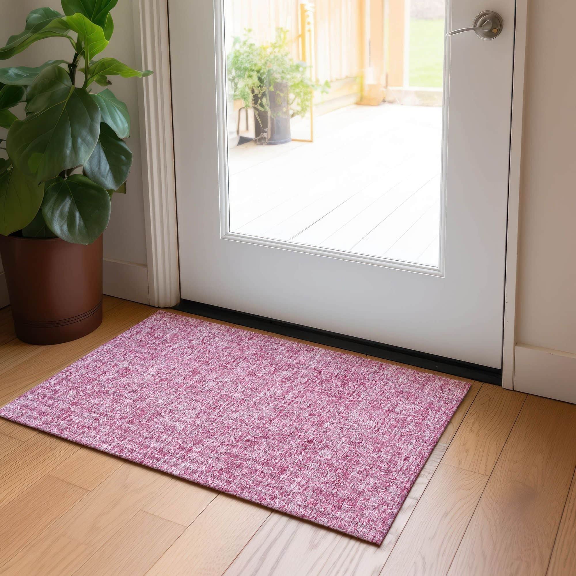 Machine Washable Blush Pink Rug - Indoor / Outdoor - Kids / Pet Friendly Floral Print Rug