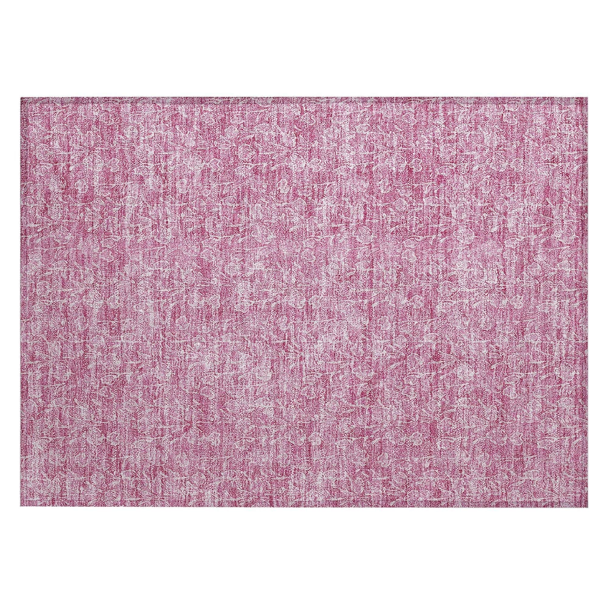 Machine Washable Blush Pink Rug - Indoor / Outdoor - Kids / Pet Friendly Floral Print Rug