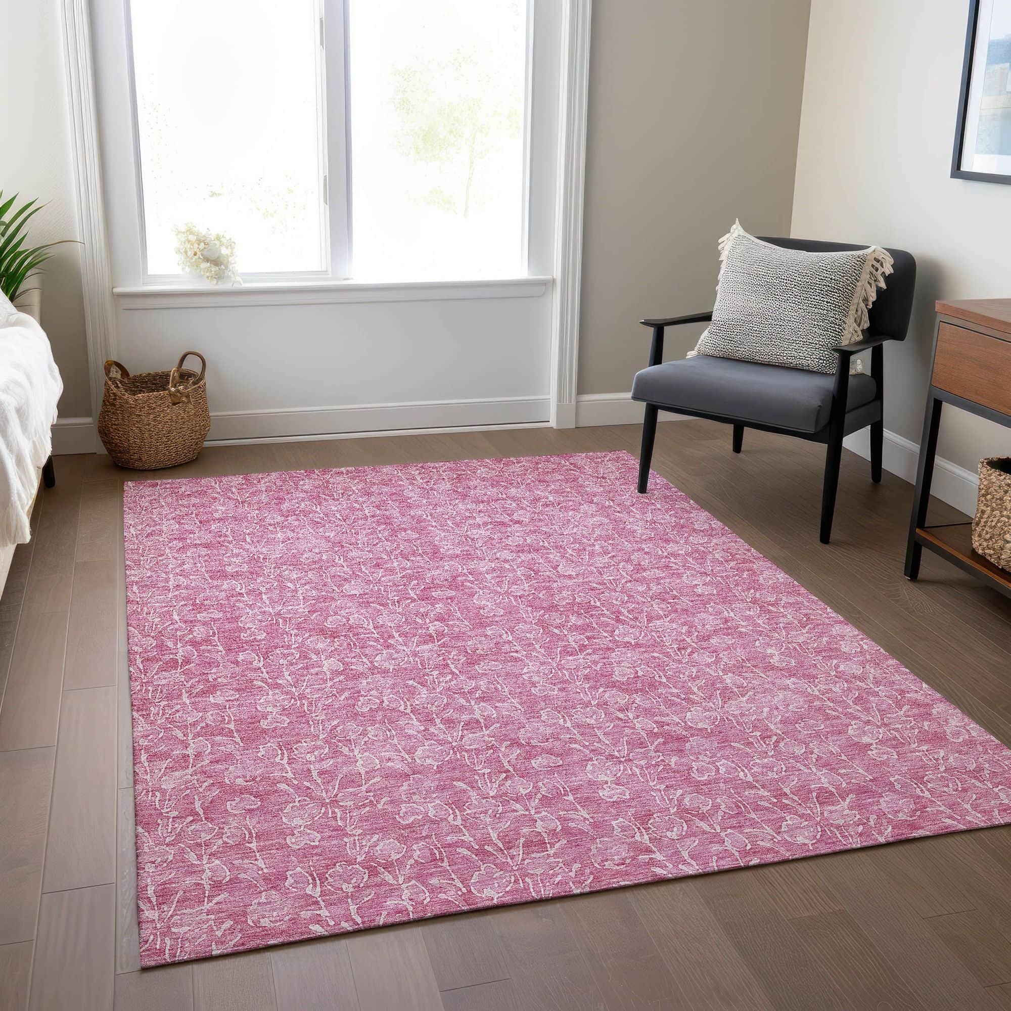 Machine Washable Blush Pink Rug - Indoor / Outdoor - Kids / Pet Friendly Floral Print Rug