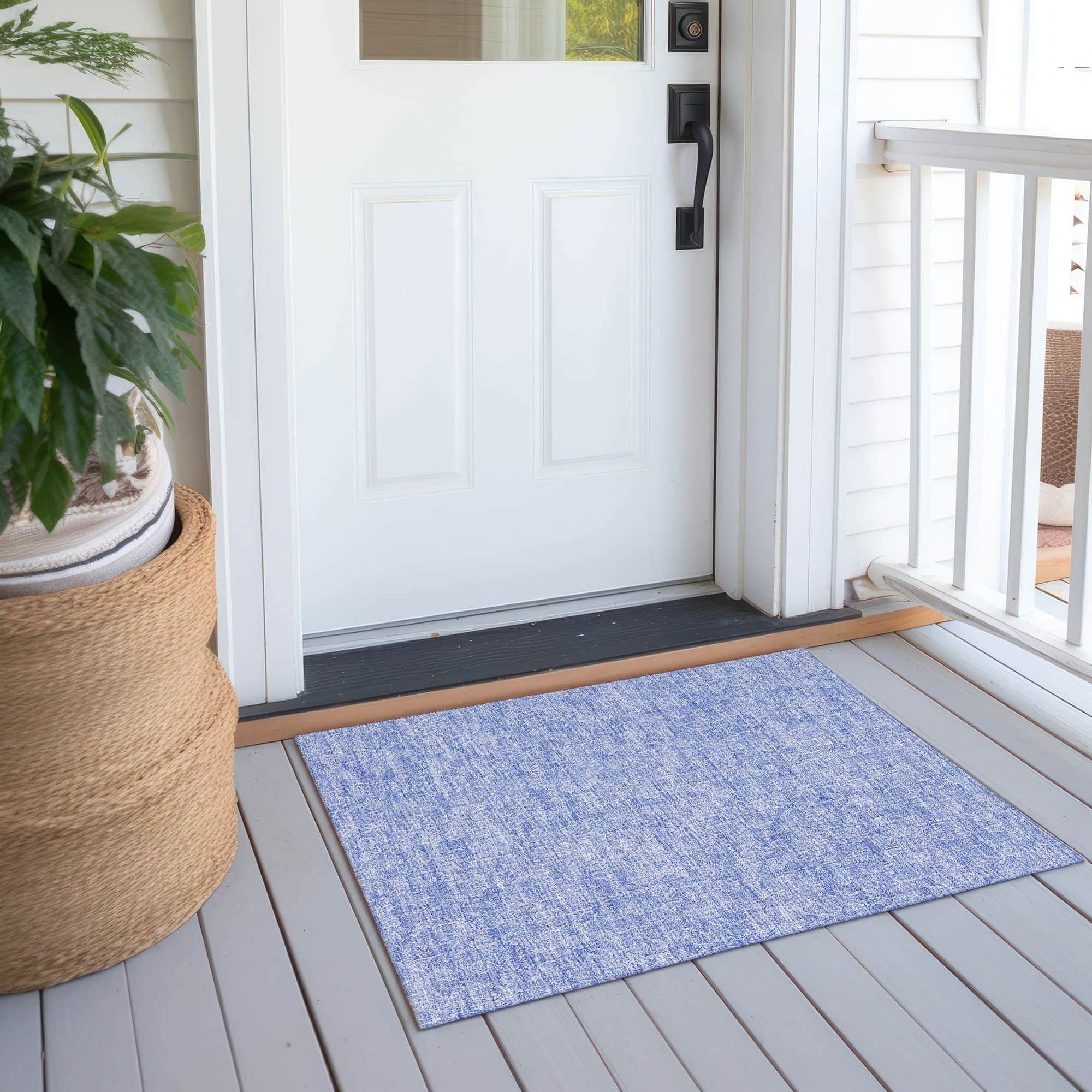 Machine Washable Denim Blue Rug - Indoor / Outdoor - Kids / Pet Friendly Floral Print Rug