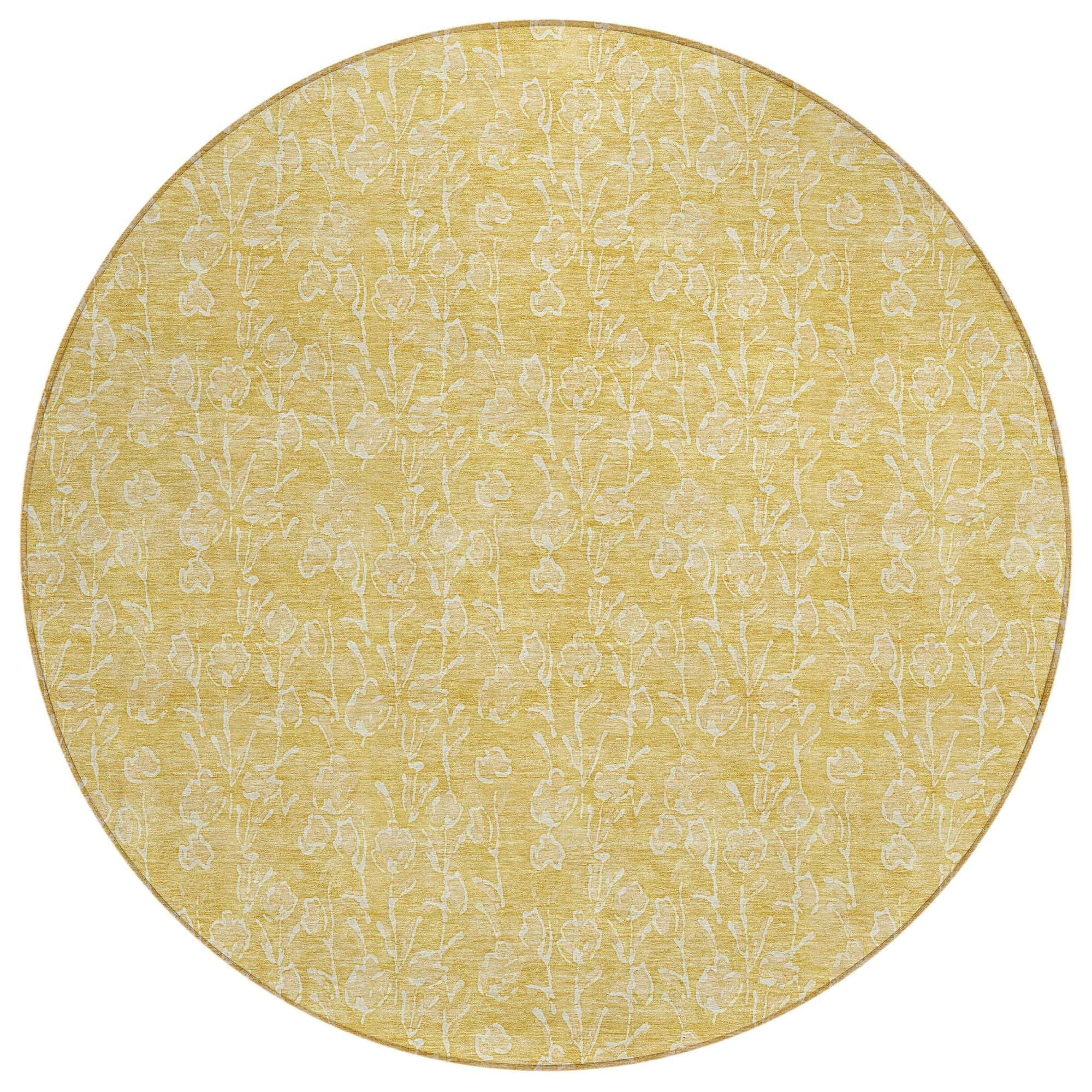 Machine Washable Gold Rug - Indoor / Outdoor - Kids / Pet Friendly Floral Print Rug