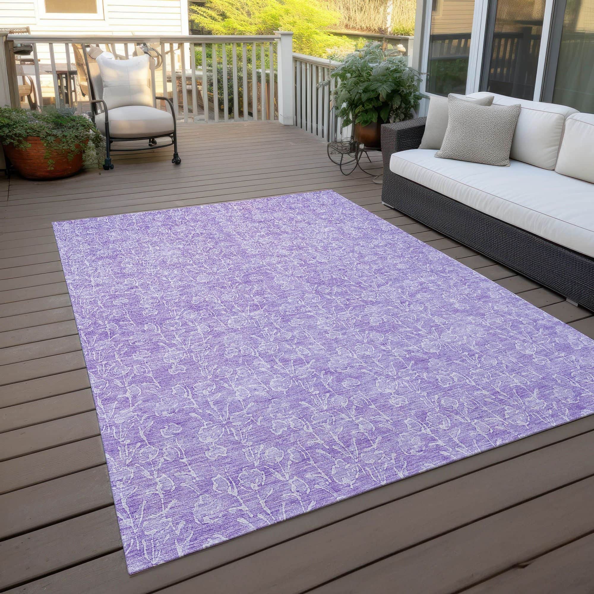 Machine Washable Lilac Purple Rug - Indoor / Outdoor - Kids / Pet Friendly Floral Print Rug