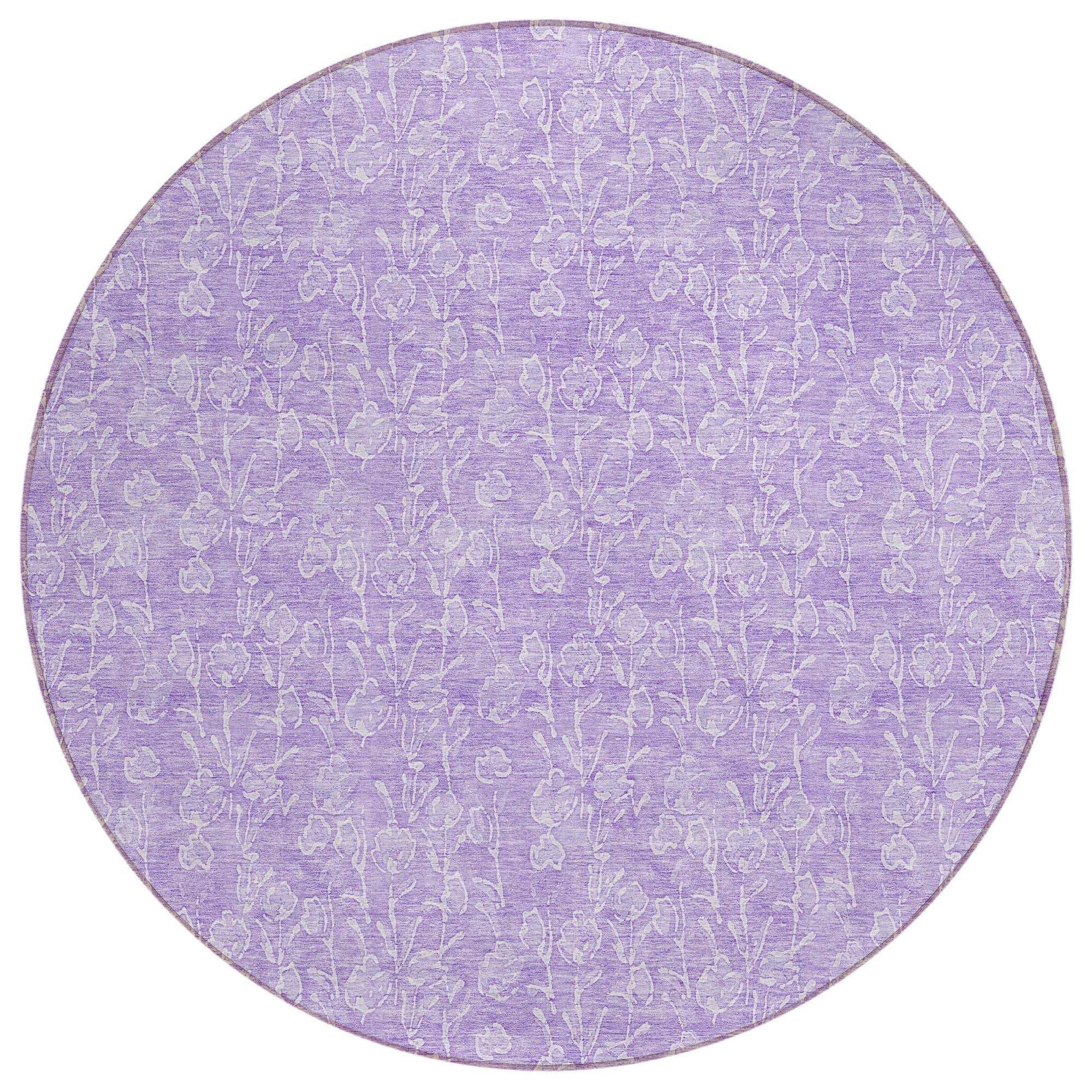 Machine Washable Lilac Purple Rug - Indoor / Outdoor - Kids / Pet Friendly Floral Print Rug