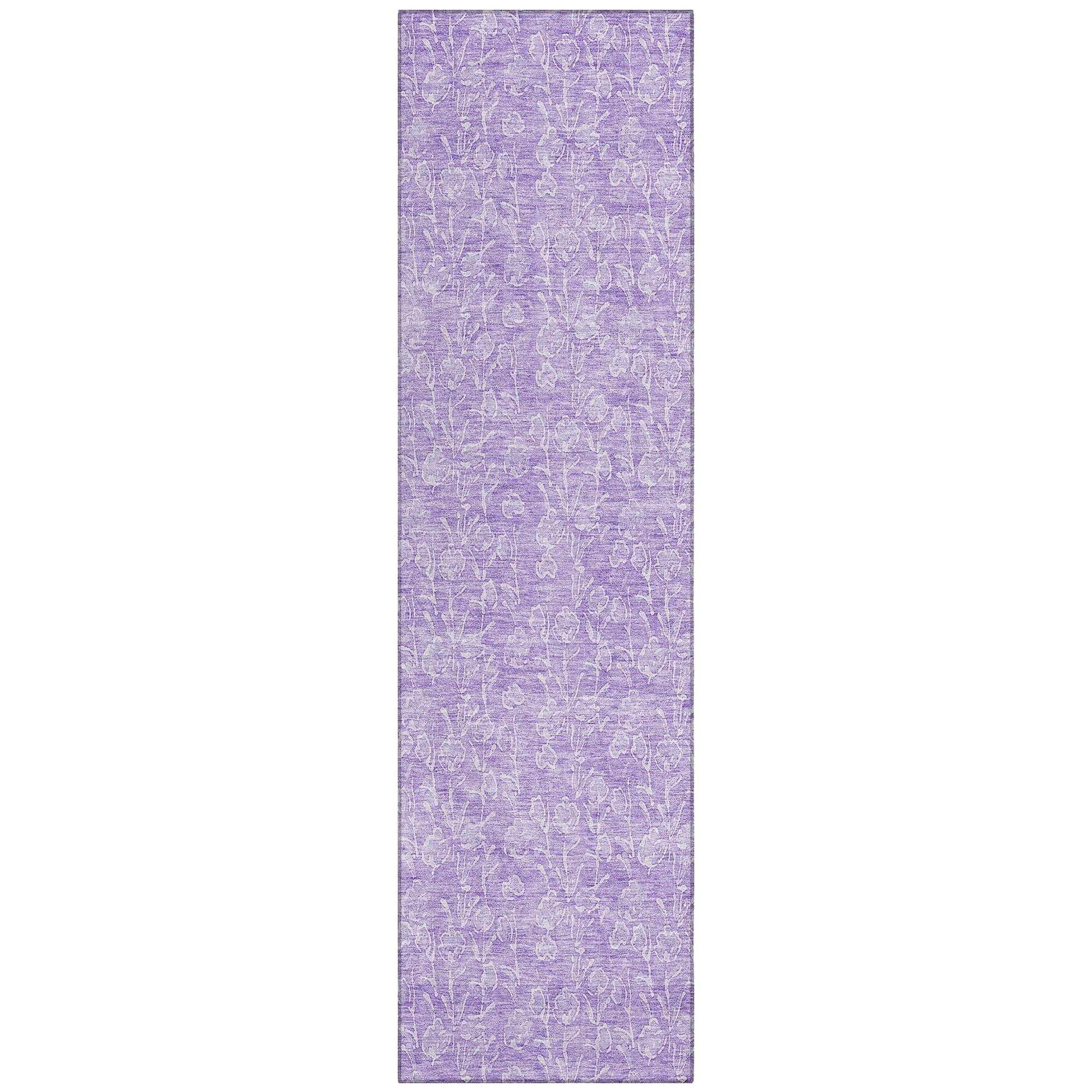 Machine Washable Lilac Purple Rug - Indoor / Outdoor - Kids / Pet Friendly Floral Print Rug