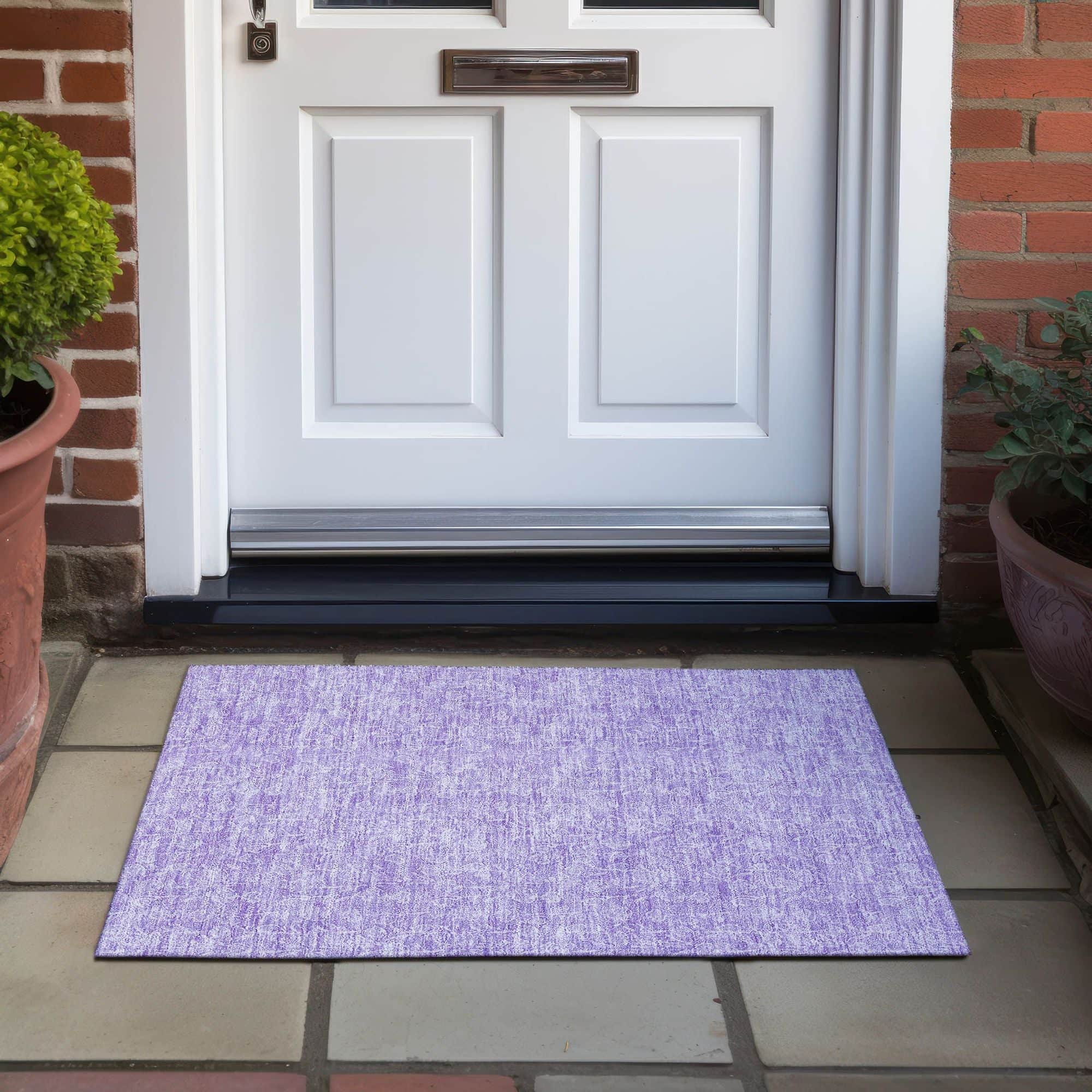 Machine Washable Lilac Purple Rug - Indoor / Outdoor - Kids / Pet Friendly Floral Print Rug