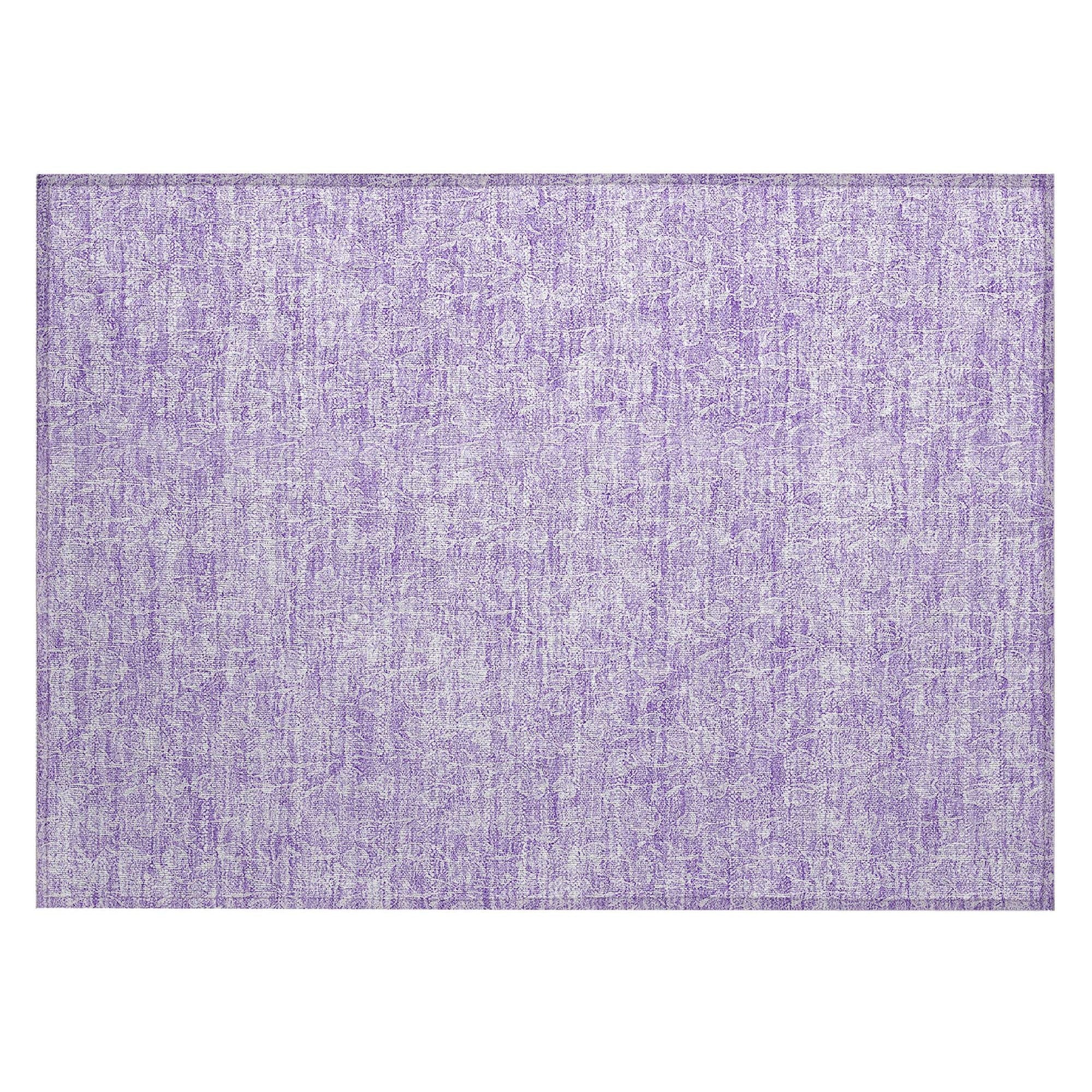Machine Washable Lilac Purple Rug - Indoor / Outdoor - Kids / Pet Friendly Floral Print Rug