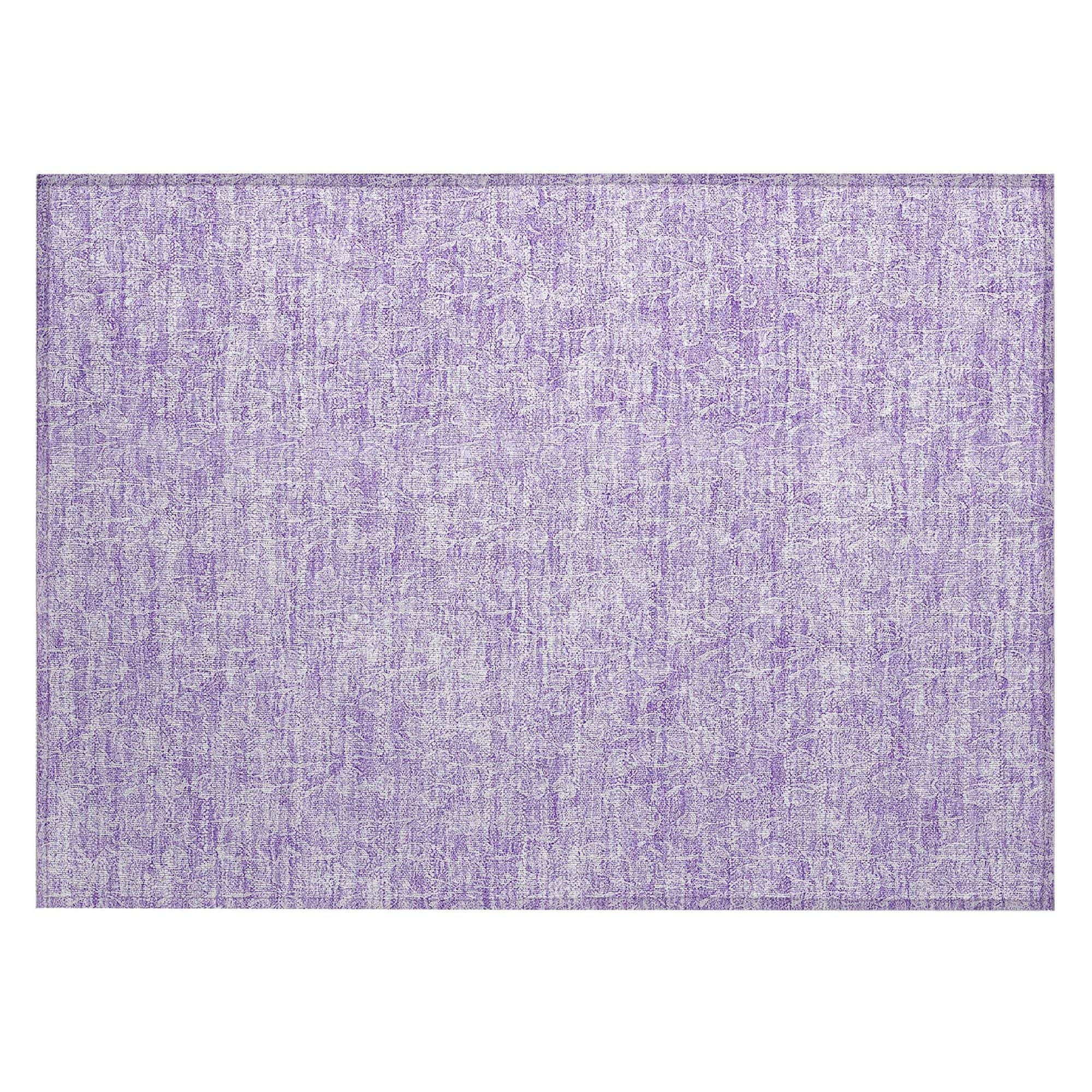 Machine Washable Lilac Purple Rug - Indoor / Outdoor - Kids / Pet Friendly Floral Print Rug