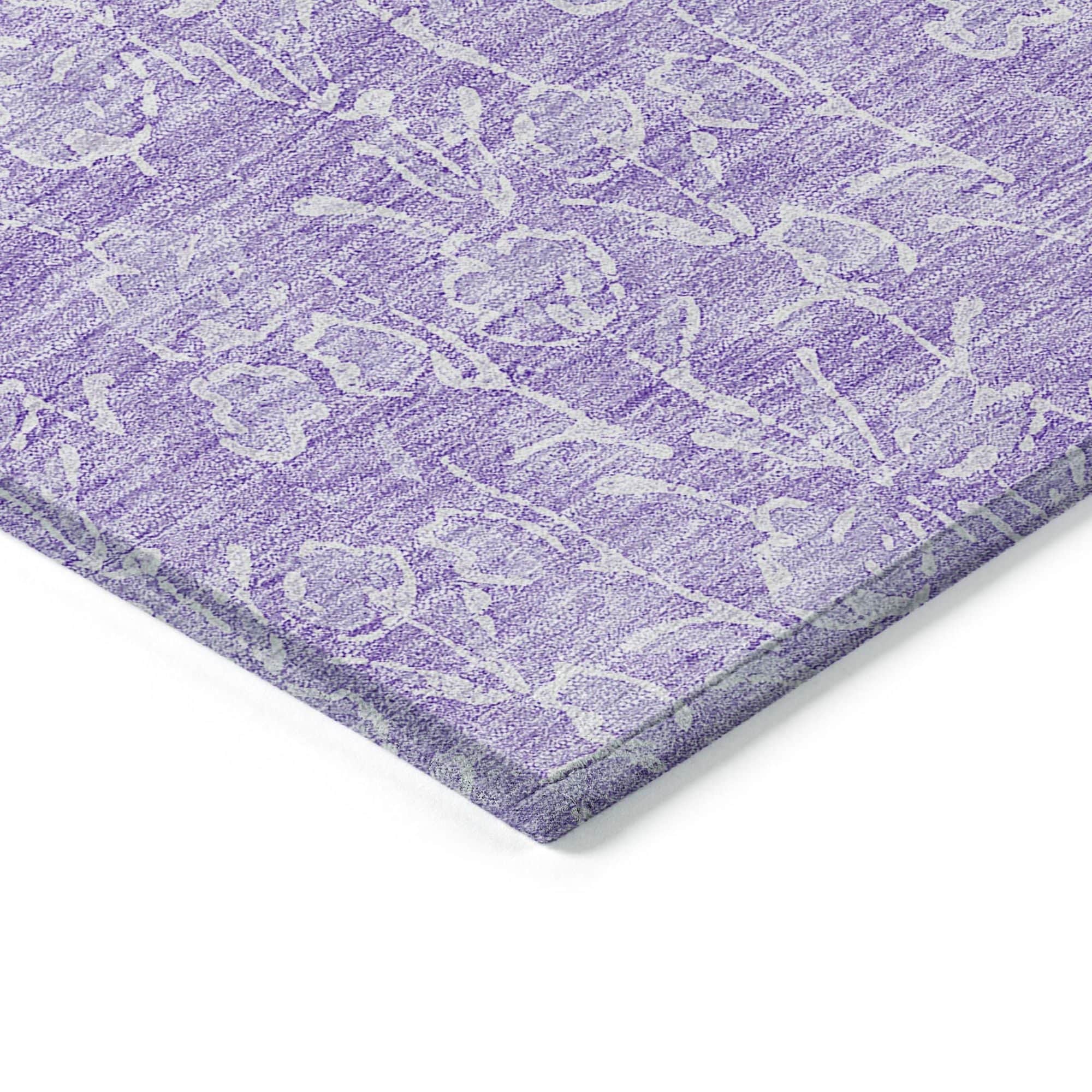 Machine Washable Lilac Purple Rug - Indoor / Outdoor - Kids / Pet Friendly Floral Print Rug