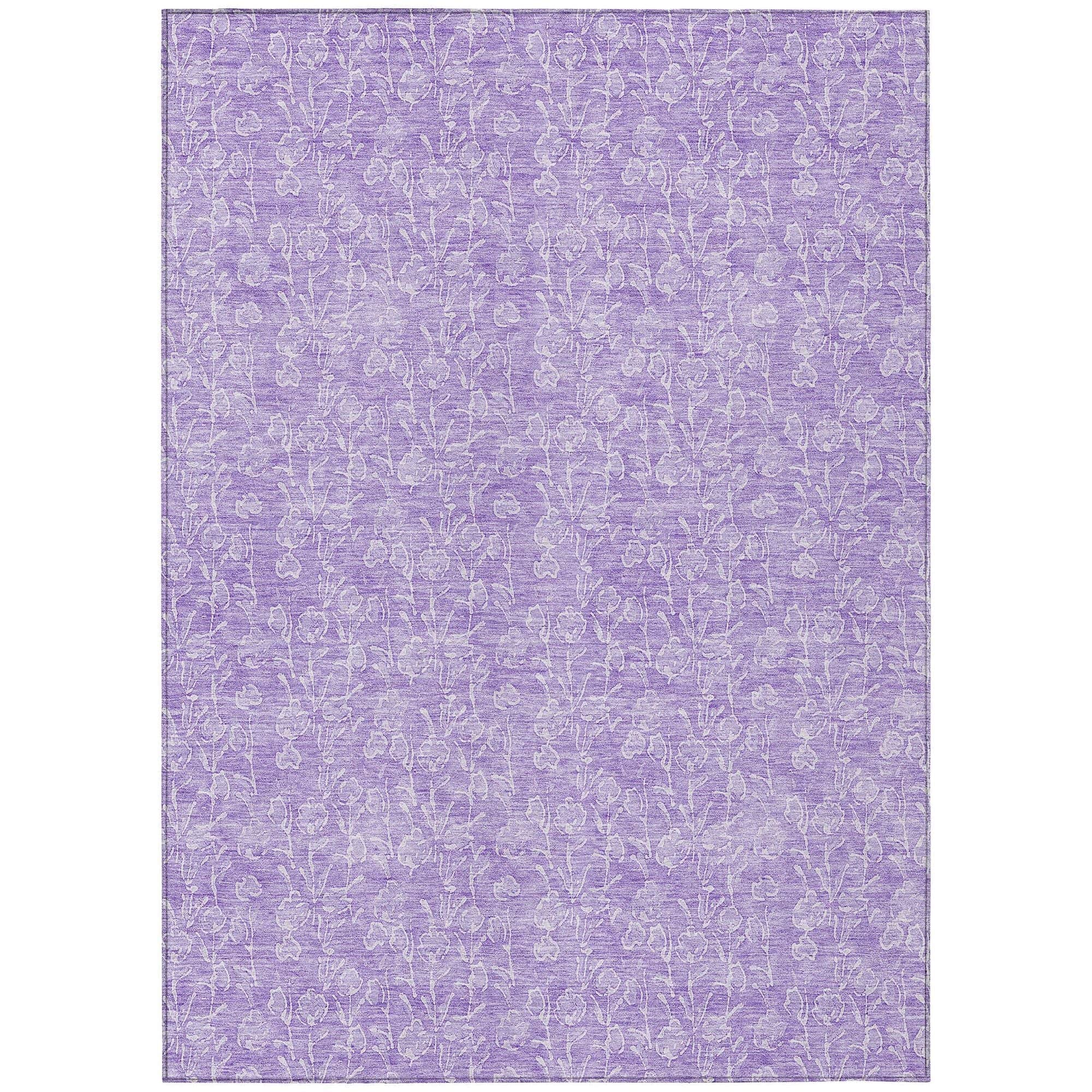 Machine Washable Lilac Purple Rug - Indoor / Outdoor - Kids / Pet Friendly Floral Print Rug