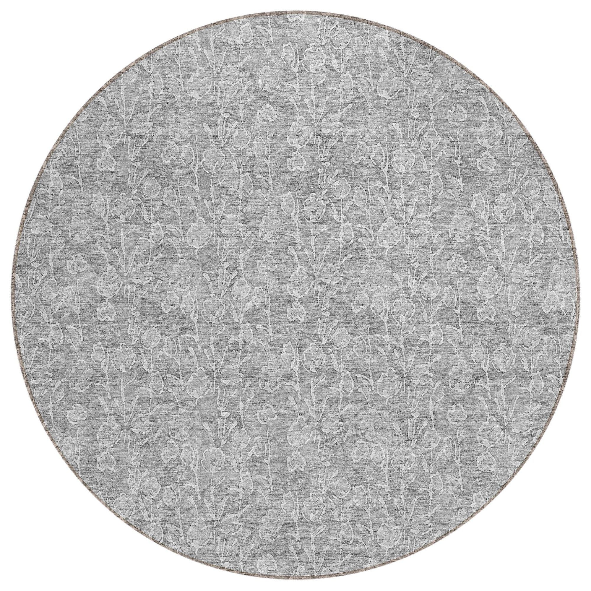 Machine Washable Silver Gray Rug - Indoor / Outdoor - Kids / Pet Friendly Floral Print Rug