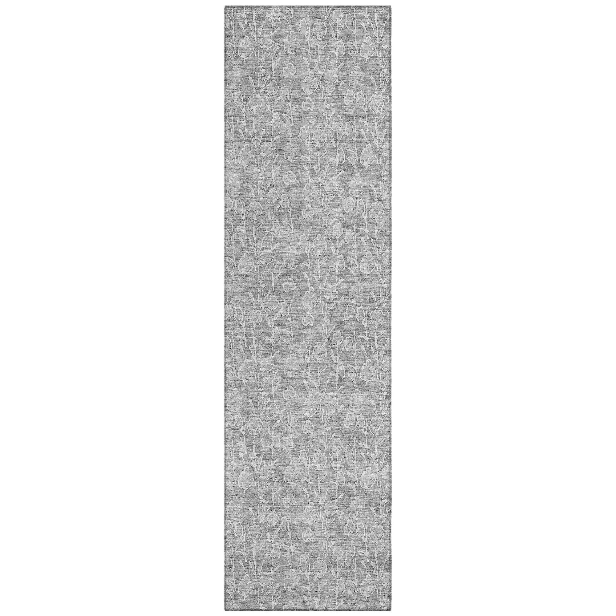 Machine Washable Silver Gray Rug - Indoor / Outdoor - Kids / Pet Friendly Floral Print Rug